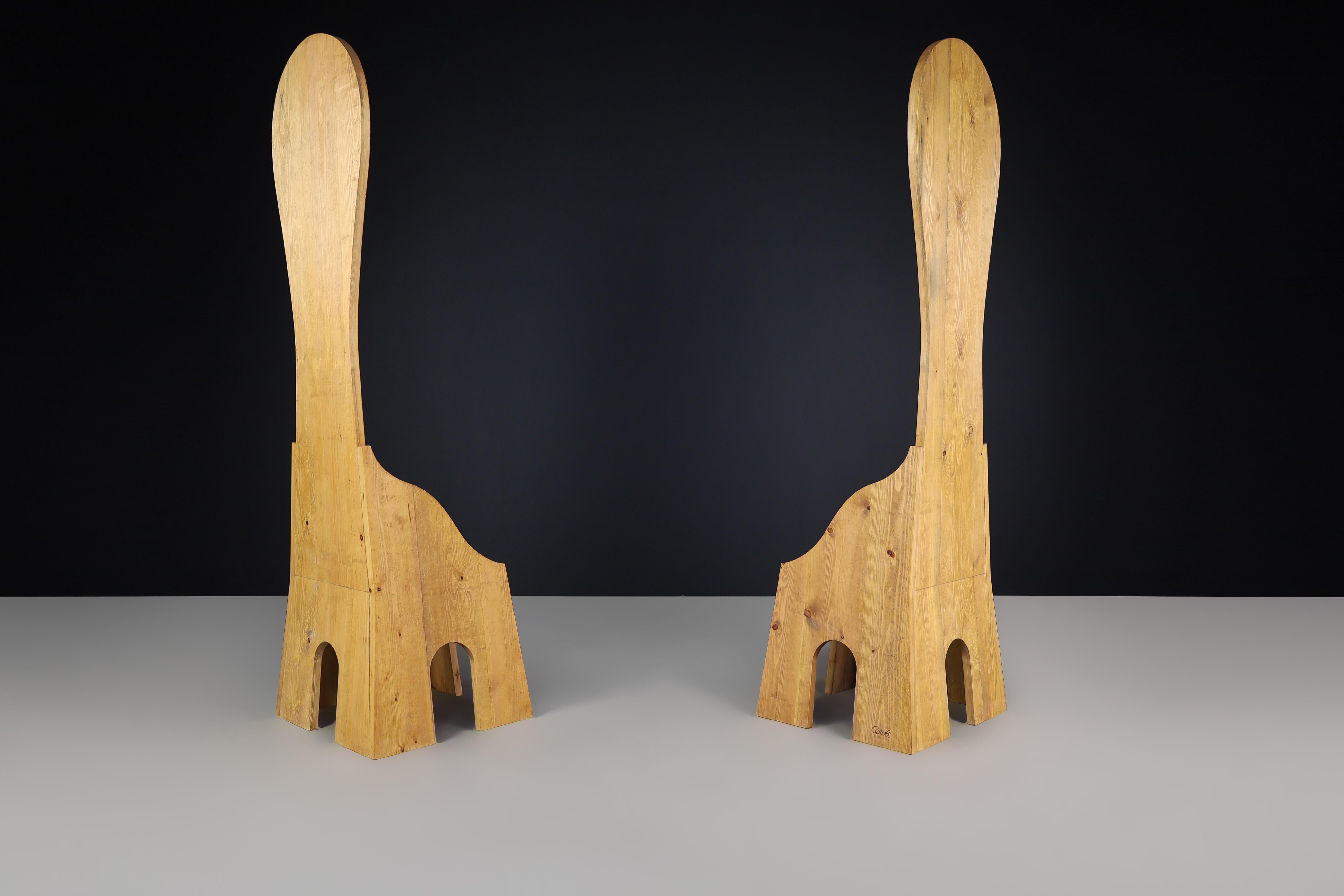 Sillas Fratina de madera de pino diseñadas por Mario Ceroli en 1972 por Poltronova. en Bueno estado para la venta en Almelo, NL