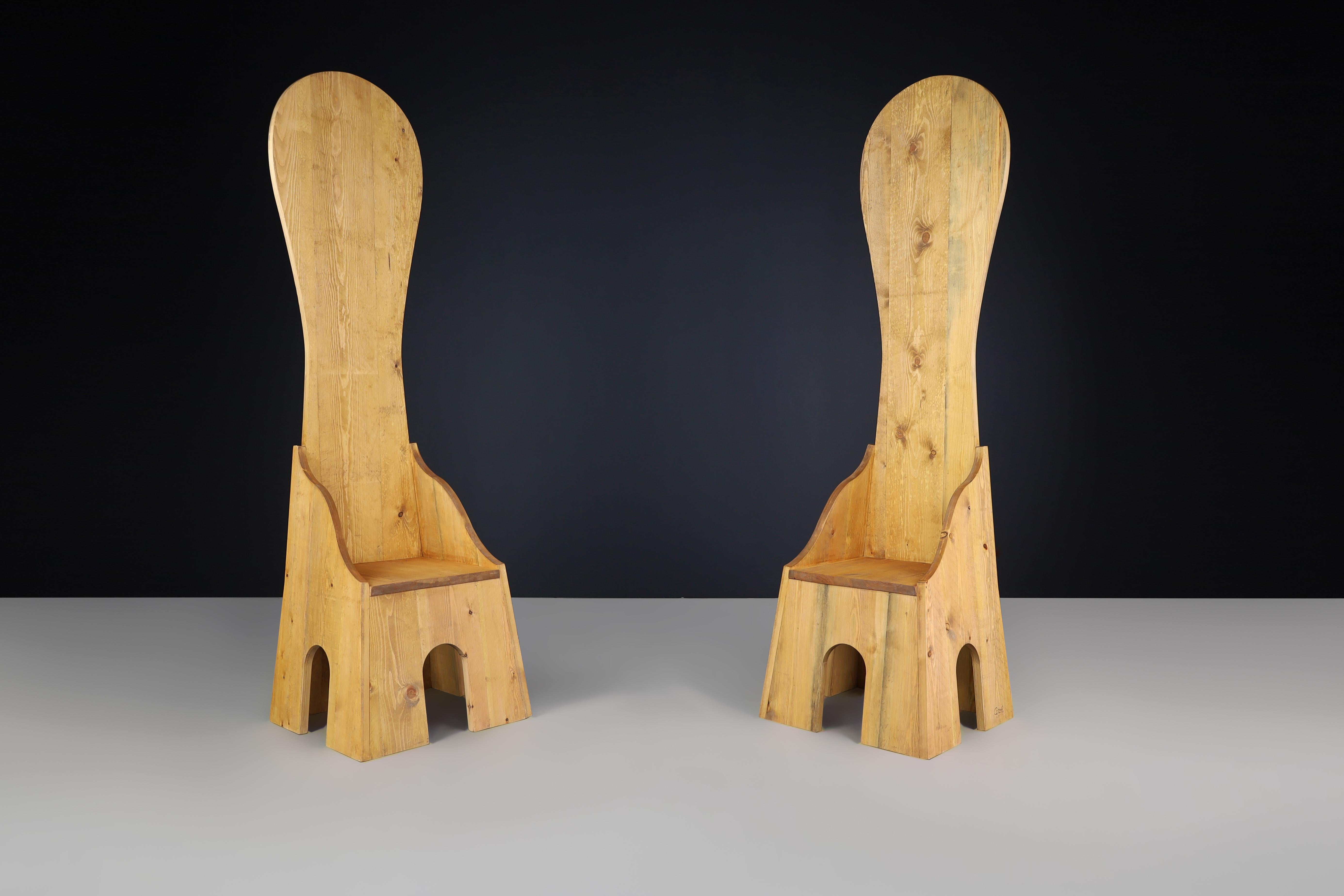 Sillas Fratina de madera de pino diseñadas por Mario Ceroli en 1972 por Poltronova. Pino en venta