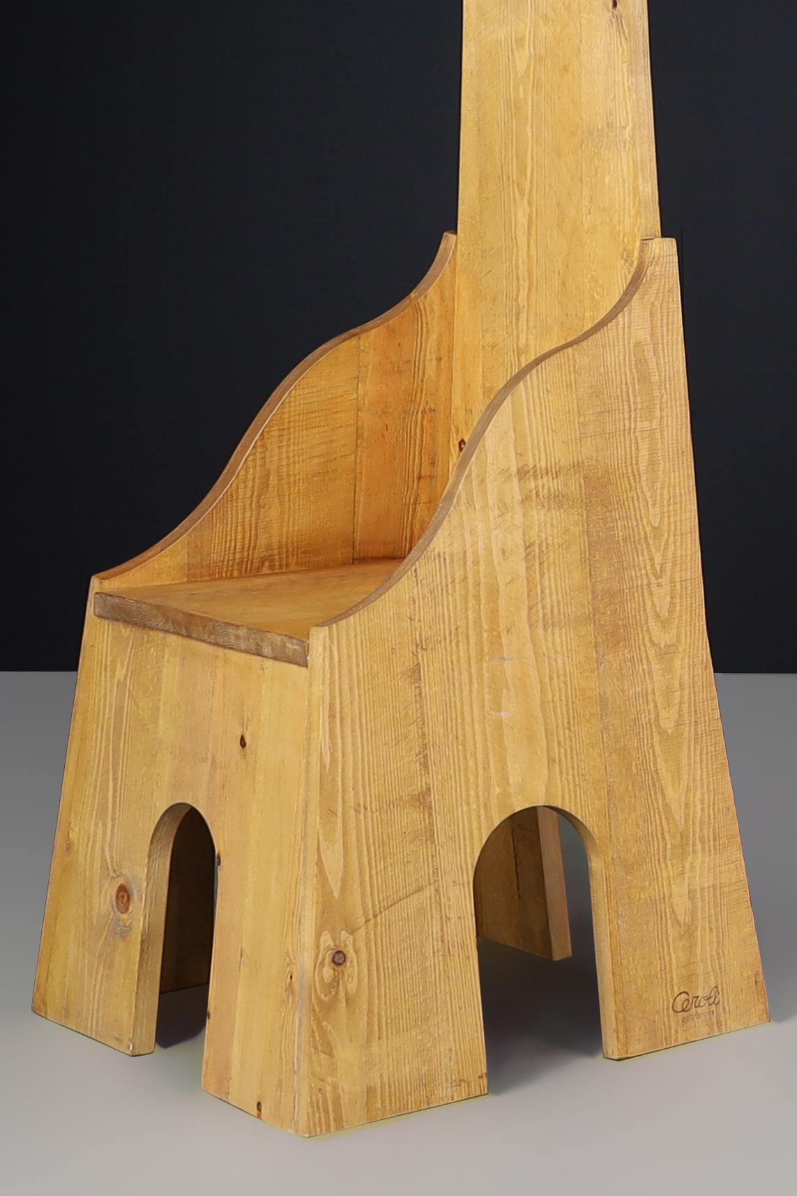 Sillas Fratina de madera de pino diseñadas por Mario Ceroli en 1972 por Poltronova. en venta 2