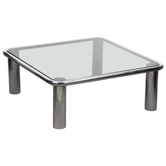 Frattini Midcentury Chrome Smoked Glass "Sesann" Coffee Table for Cassina, 1968