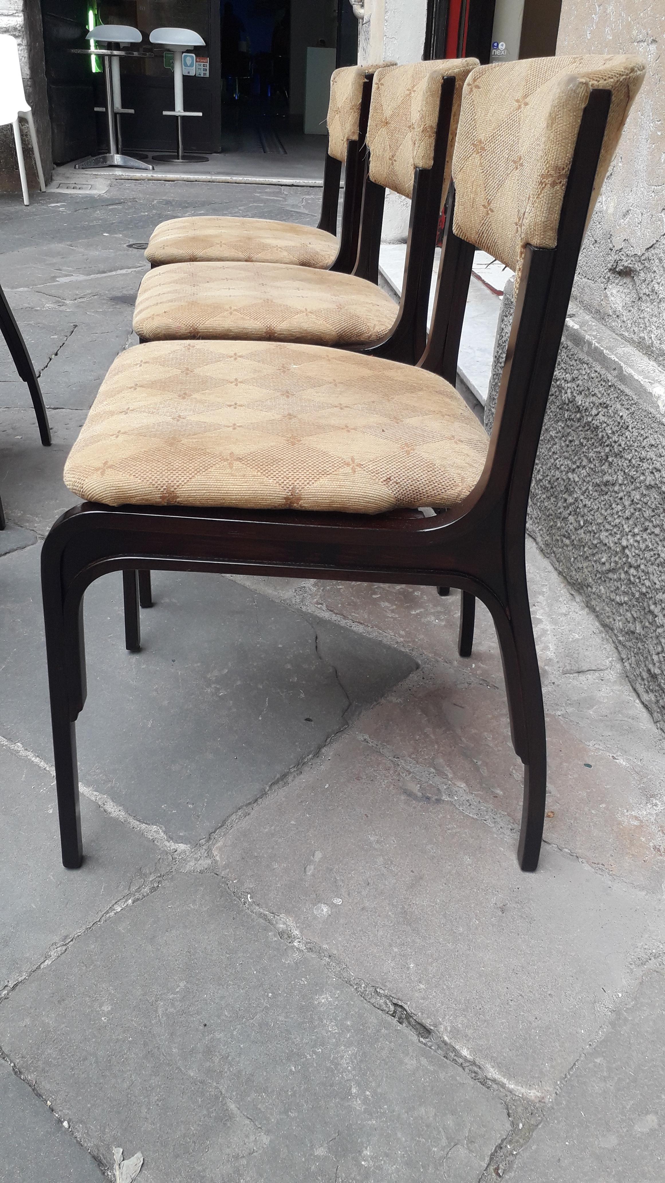 Frattini Mid-Century Modern Mahogany Wood and Original Fabric Chairs, 1960 7