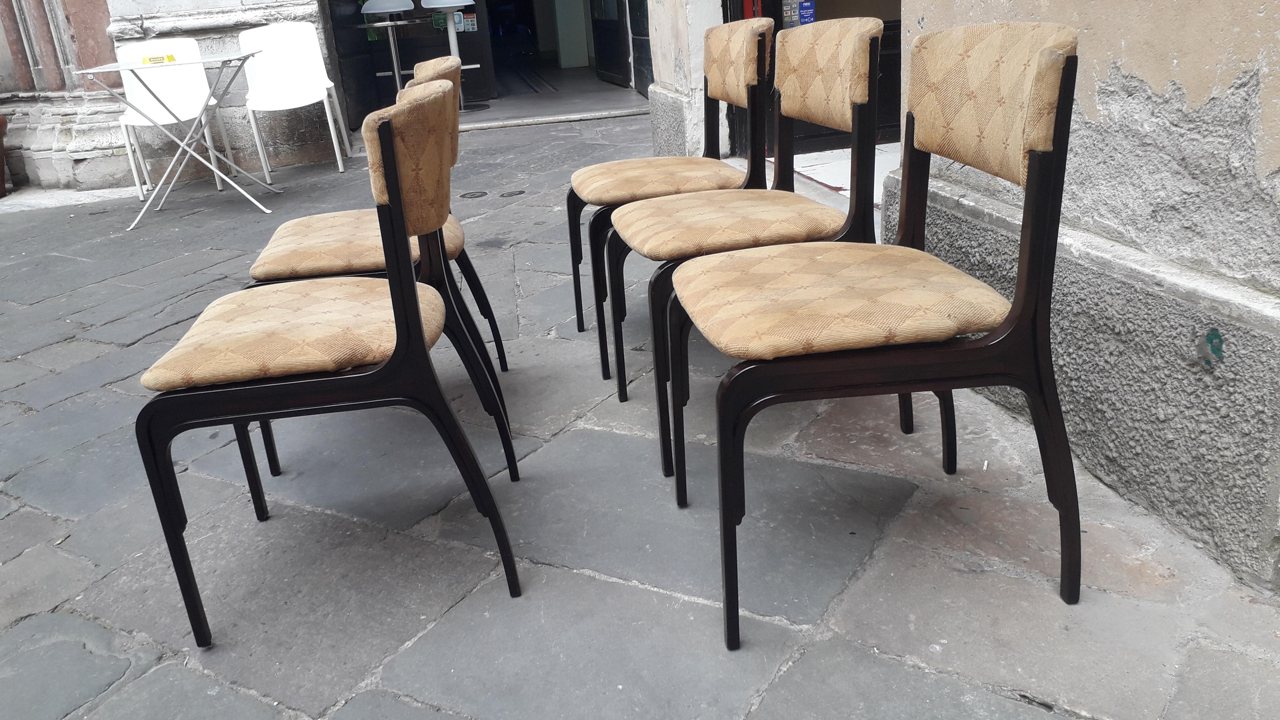 Frattini Mid-Century Modern Mahogany Wood and Original Fabric Chairs, 1960 8