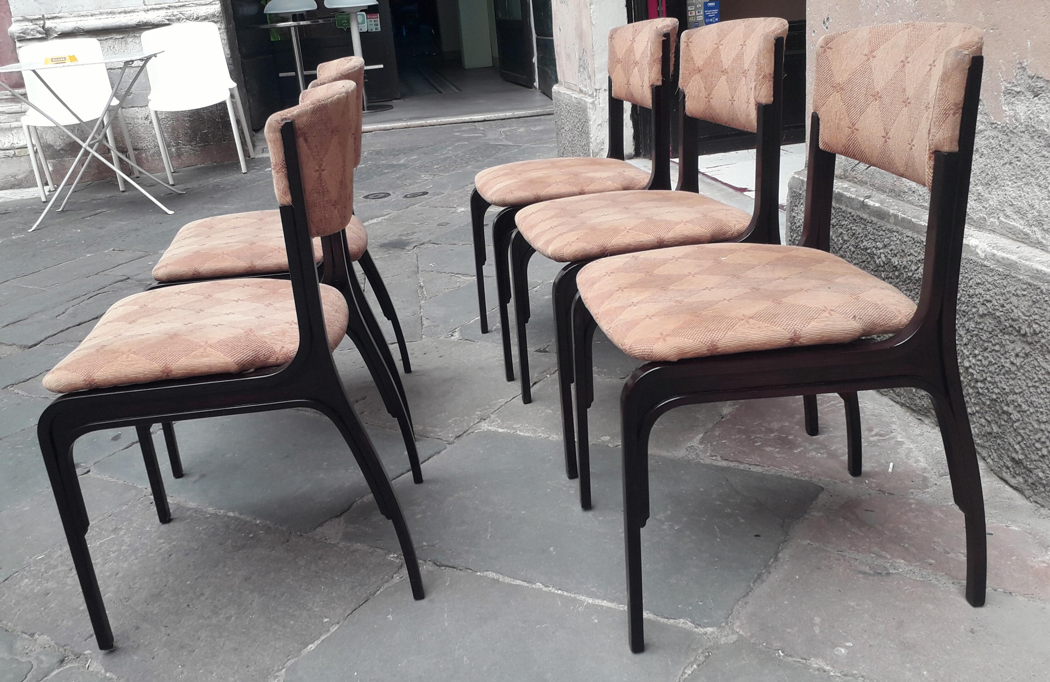 Frattini Mid-Century Modern Mahogany Wood and Original Fabric Chairs, 1960 9