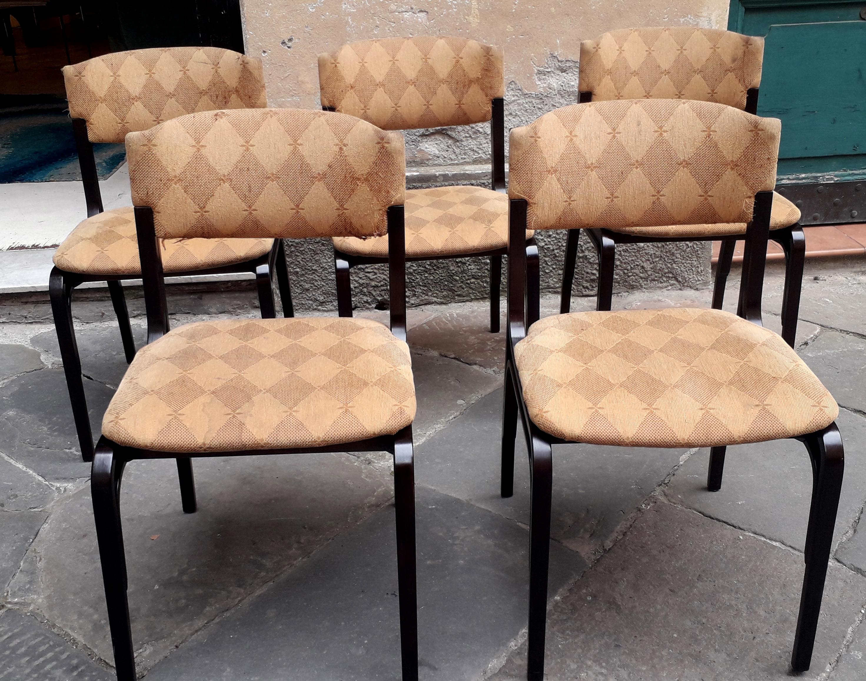 Frattini Mid-Century Modern Mahogany Wood and Original Fabric Chairs, 1960 10