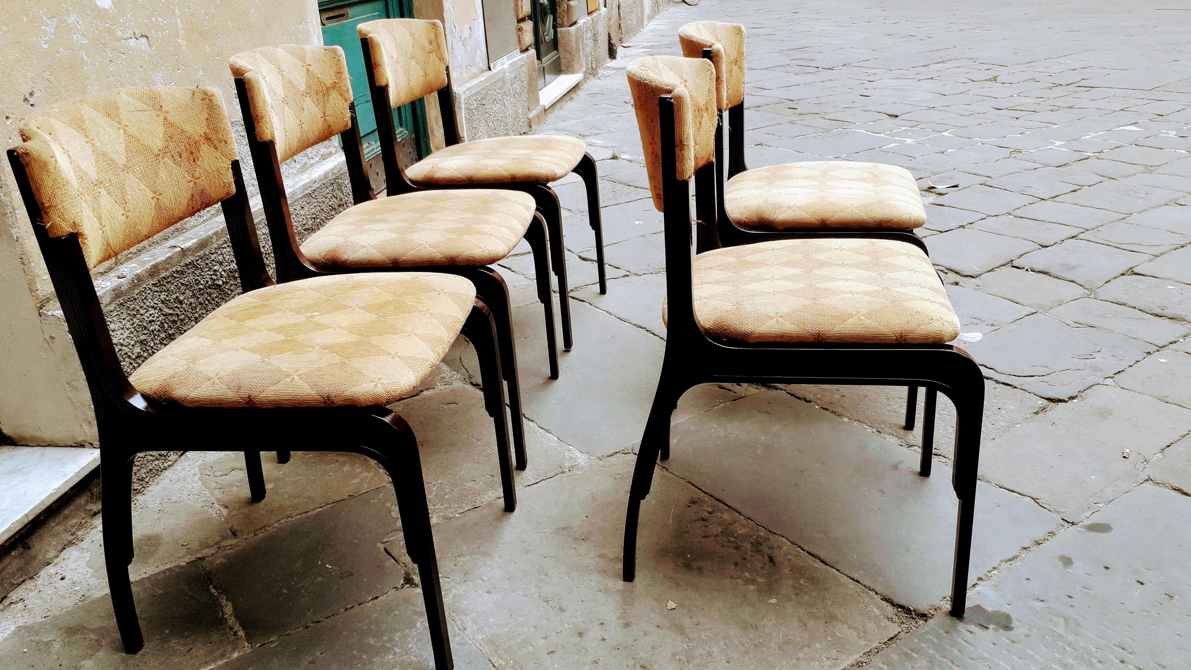 Frattini Mid-Century Modern Mahogany Wood and Original Fabric Chairs, 1960 11