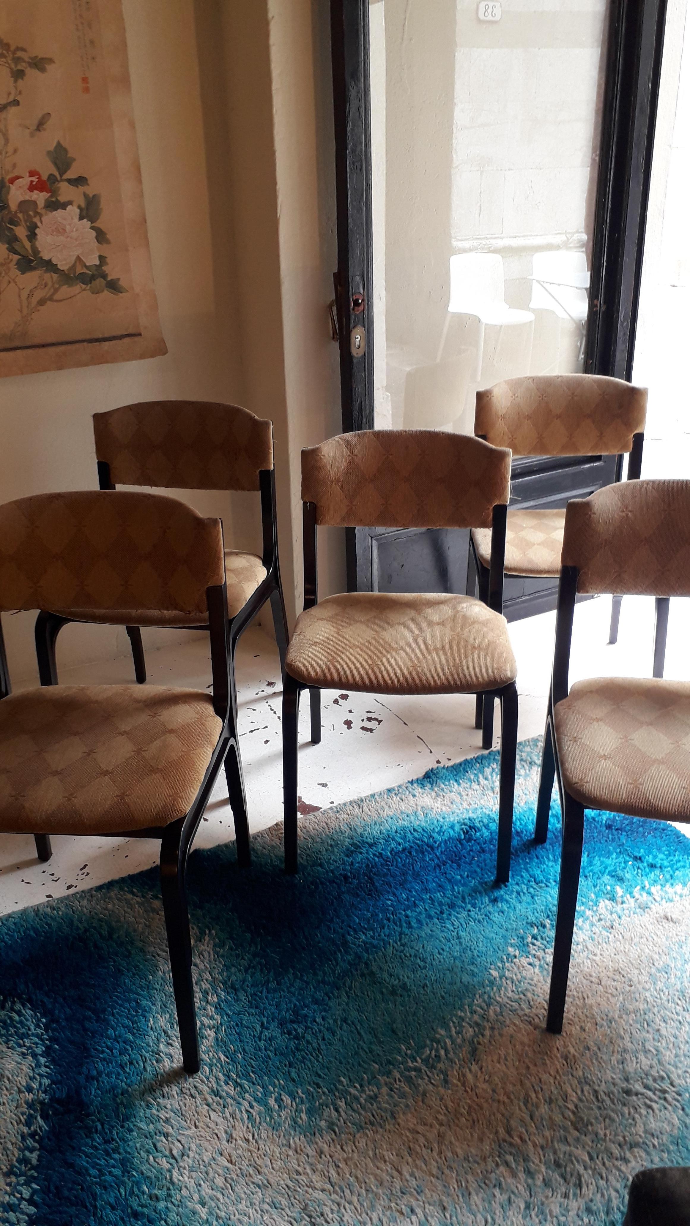 Frattini Mid-Century Modern Mahogany Wood and Original Fabric Chairs, 1960 1