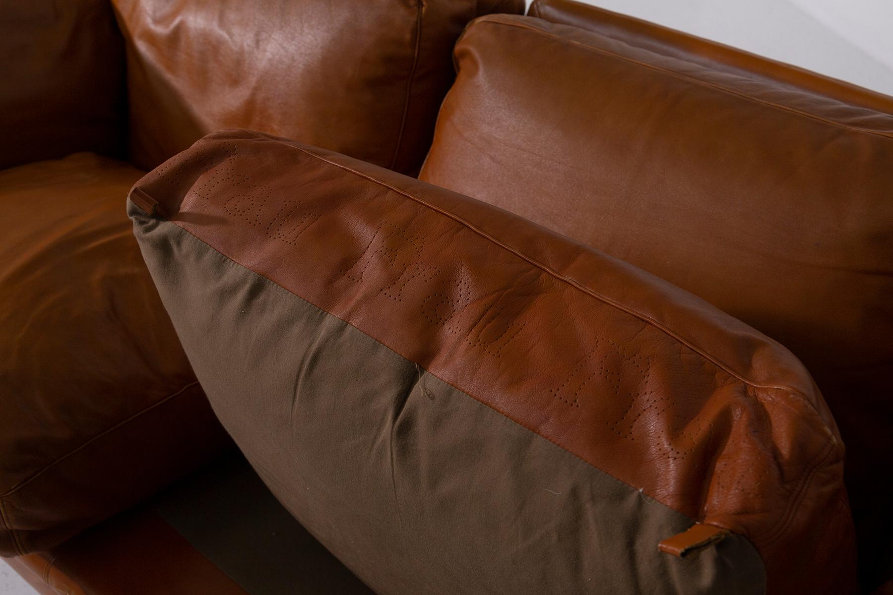 Frau Italian leather sofa by Tito Agnoli, Poppy model For Sale 2