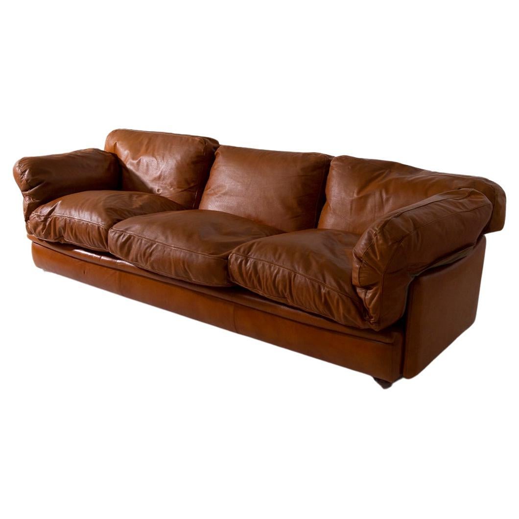 Frau Italian leather sofa by Tito Agnoli, Poppy model