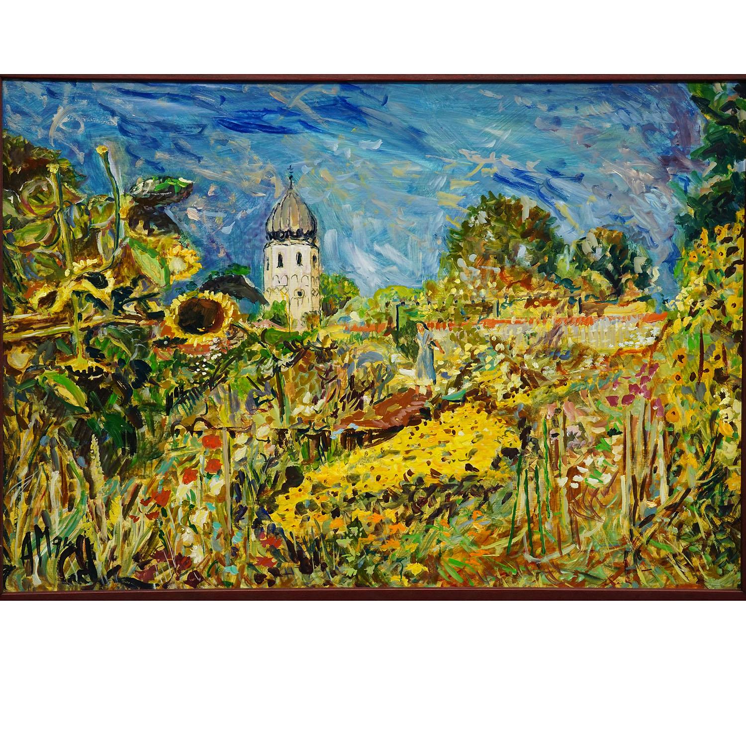 Altro Fraueninsel / Chiemsee con monastero e giardino, 1994 - Pittura a olio di Alexander in vendita
