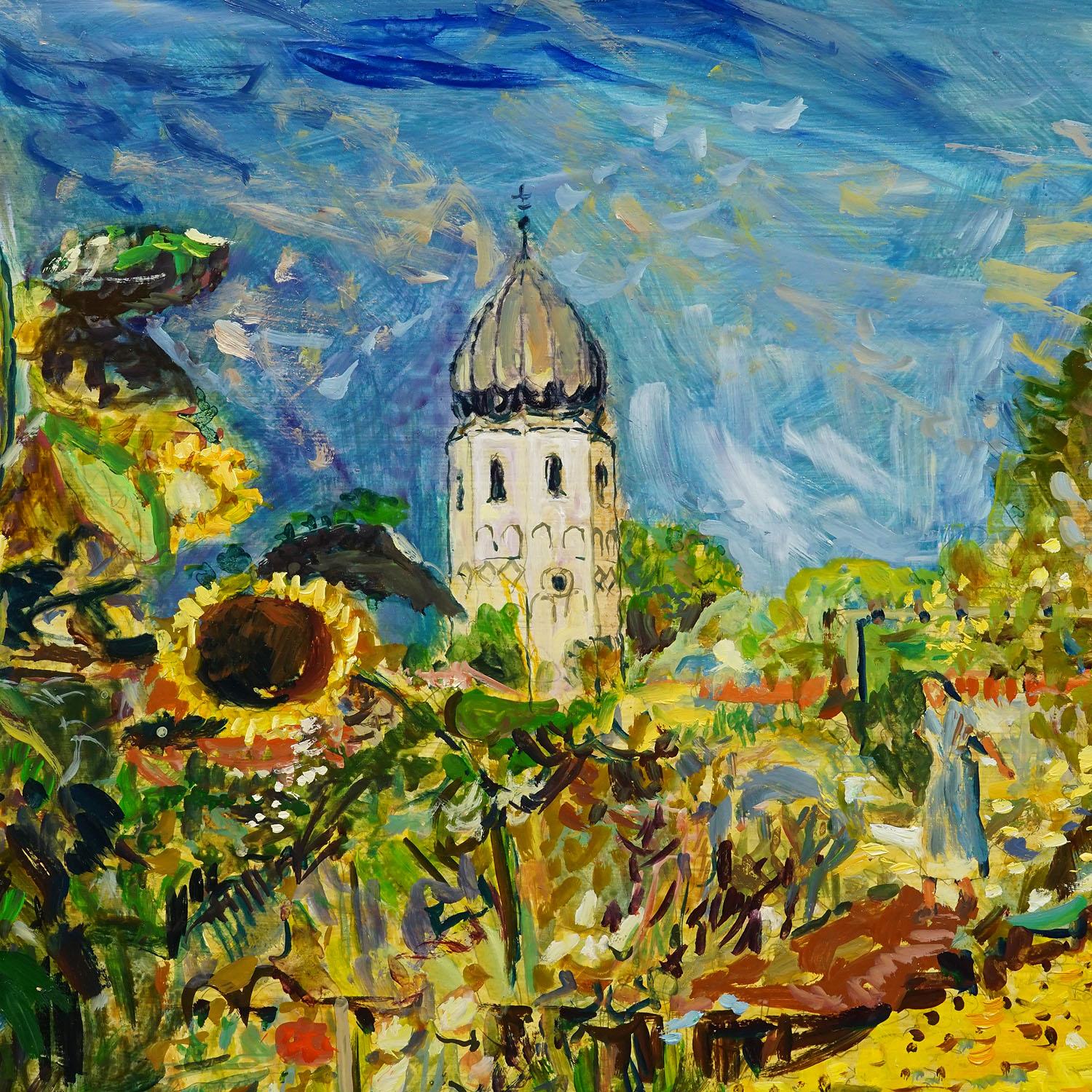 Tedesco Fraueninsel / Chiemsee con monastero e giardino, 1994 - Pittura a olio di Alexander in vendita
