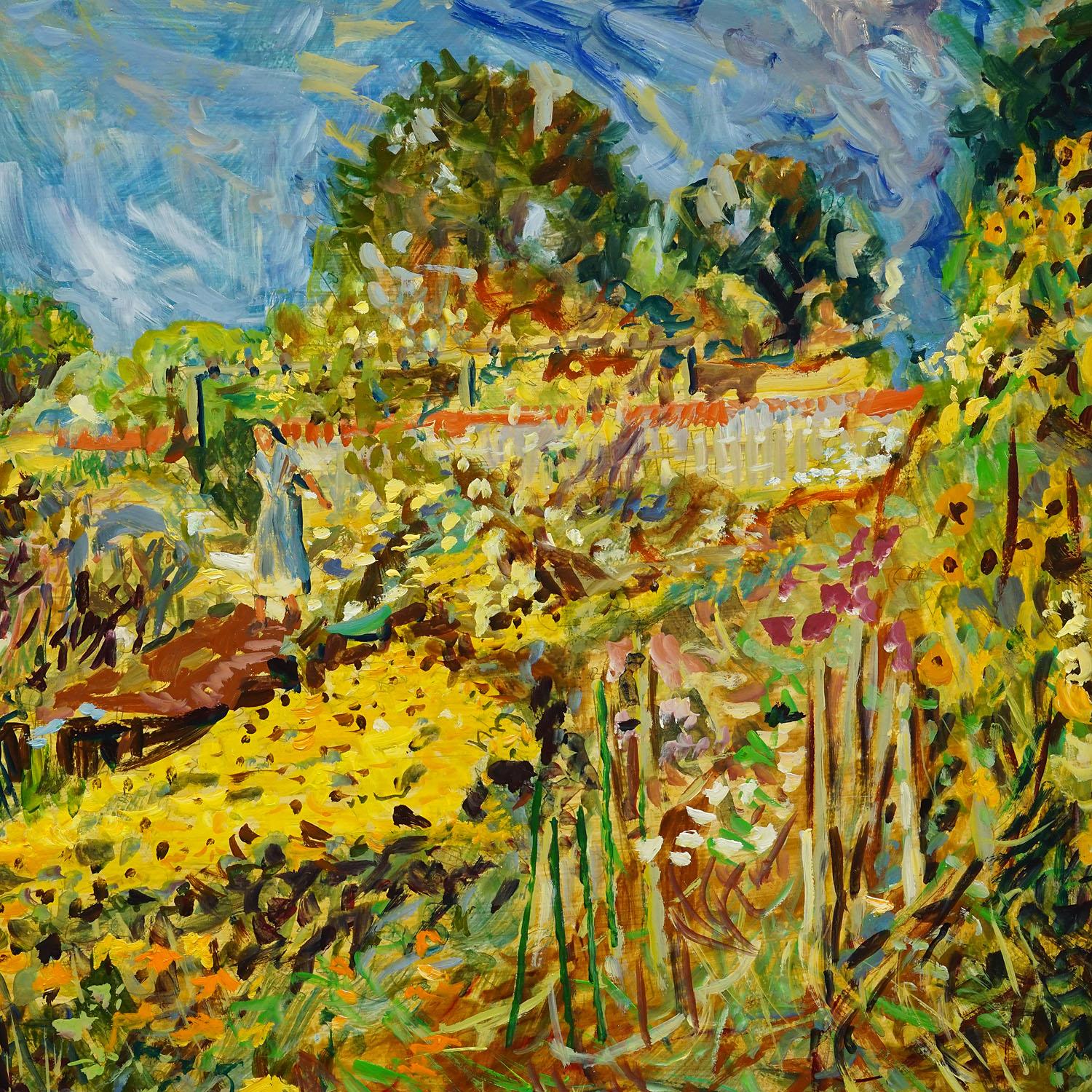 Fraueninsel / Chiemsee con monastero e giardino, 1994 - Pittura a olio di Alexander In condizioni buone in vendita a Berghuelen, DE