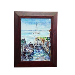 Boat Mooring on Fraueninsel – Oil Painting by Alexander Michael, 1994