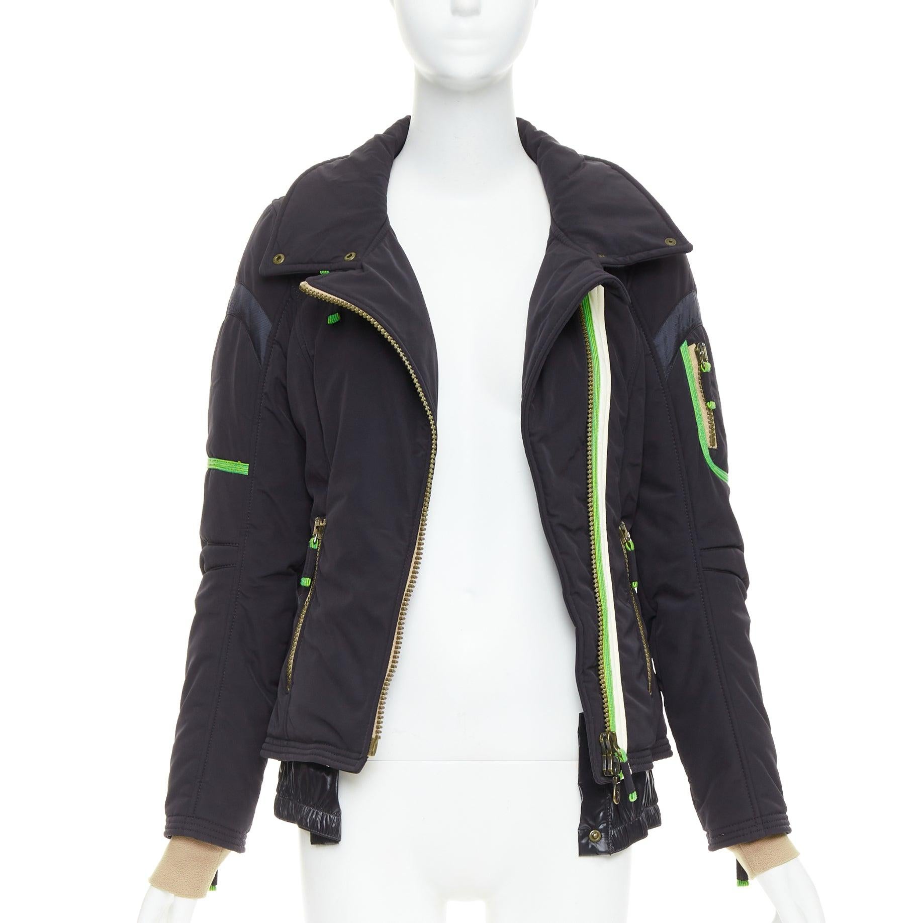 FRAUENSCHUH Edición limitada negro nylon verde desnudo cremallera snow puffer jacket XS Negro en venta