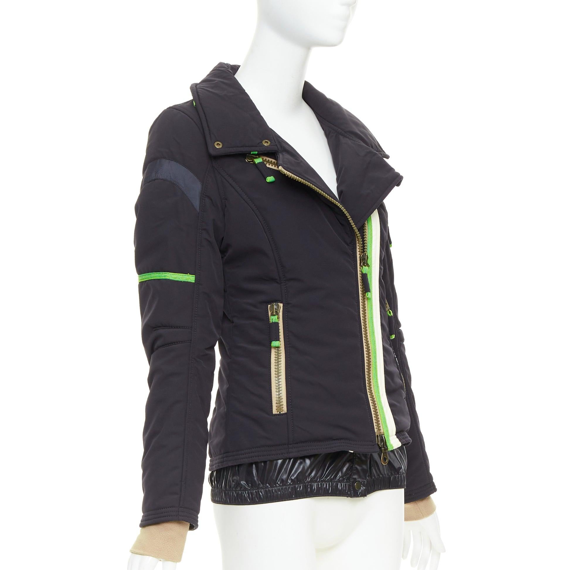 FRAUENSCHUH Edición limitada negro nylon verde desnudo cremallera snow puffer jacket XS en Bueno estado para la venta en Hong Kong, NT