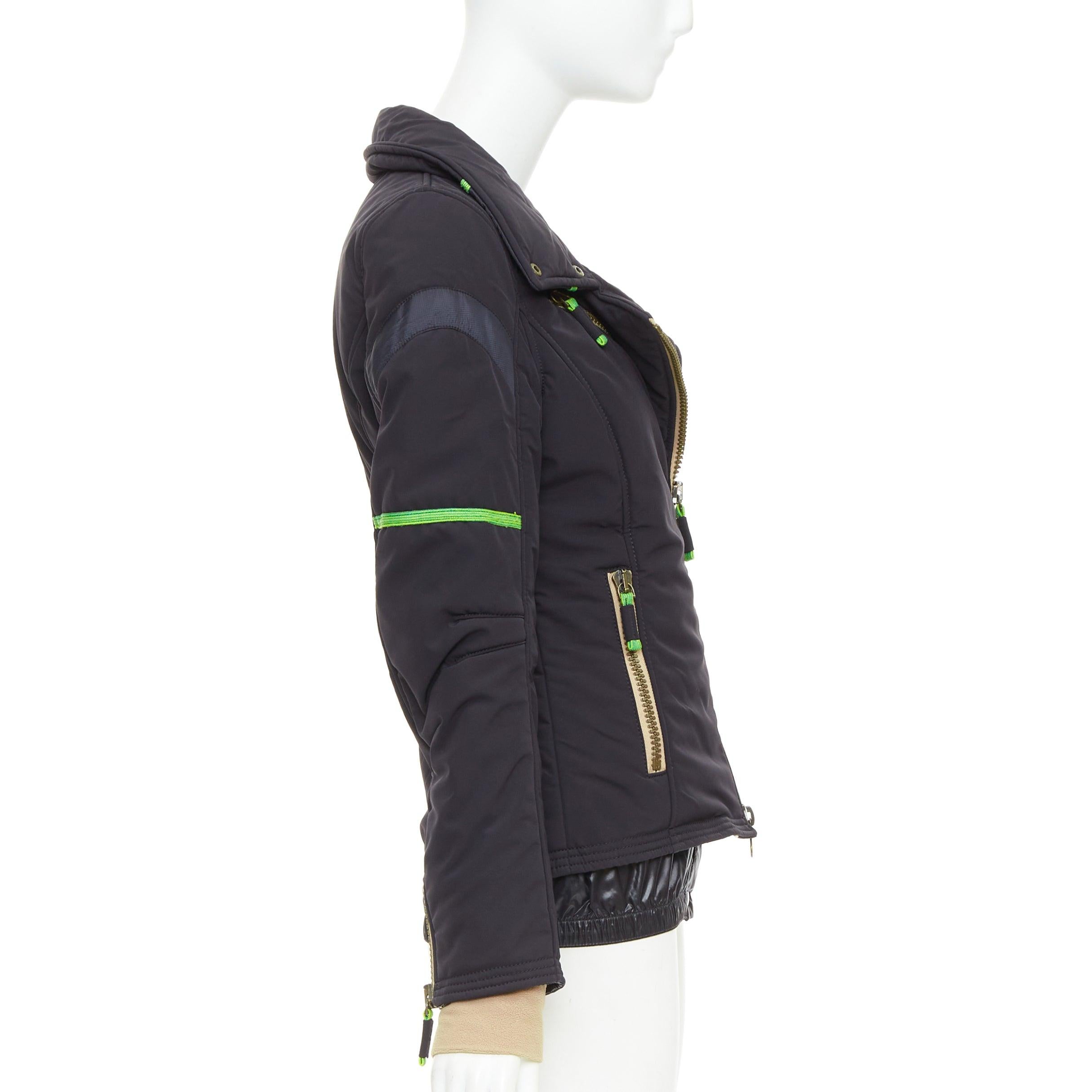 De las mujeres FRAUENSCHUH Edición limitada negro nylon verde desnudo cremallera snow puffer jacket XS en venta