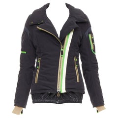 FRAUENSCHUH Limited Edition black nylon green nude zip snow puffer jacket XS