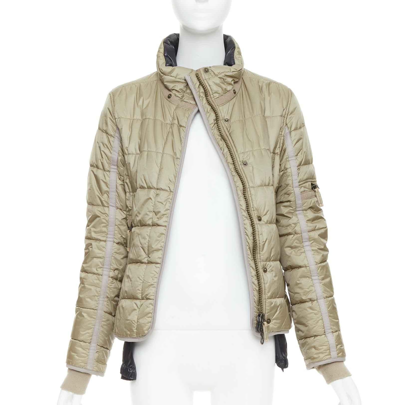 FRAUENSCHUH Edición limitada hecha a mano de nailon caqui con cremallera Chaqueta de nieve XS Marrón en venta