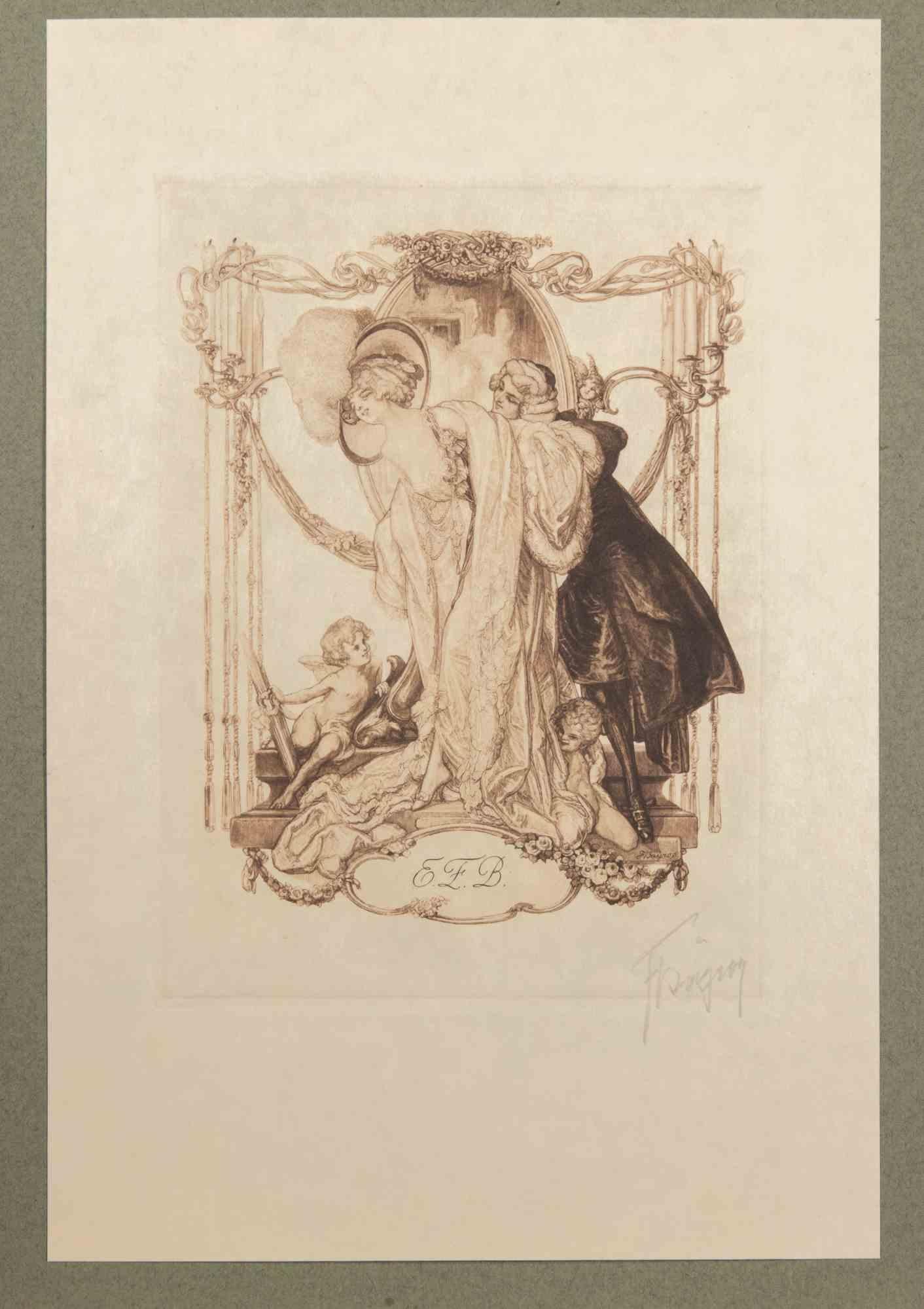 Heliograbado sobre papel japonés realizado por Fraz von Bayros en 1913 para Ex Libris Verlag K. Th. Senger, Múnich.

Montado en passepartout. Edición de 260, firmada a mano a lápiz por el Artista.

Ref. Brettschneider 42.

Muy buen estado.