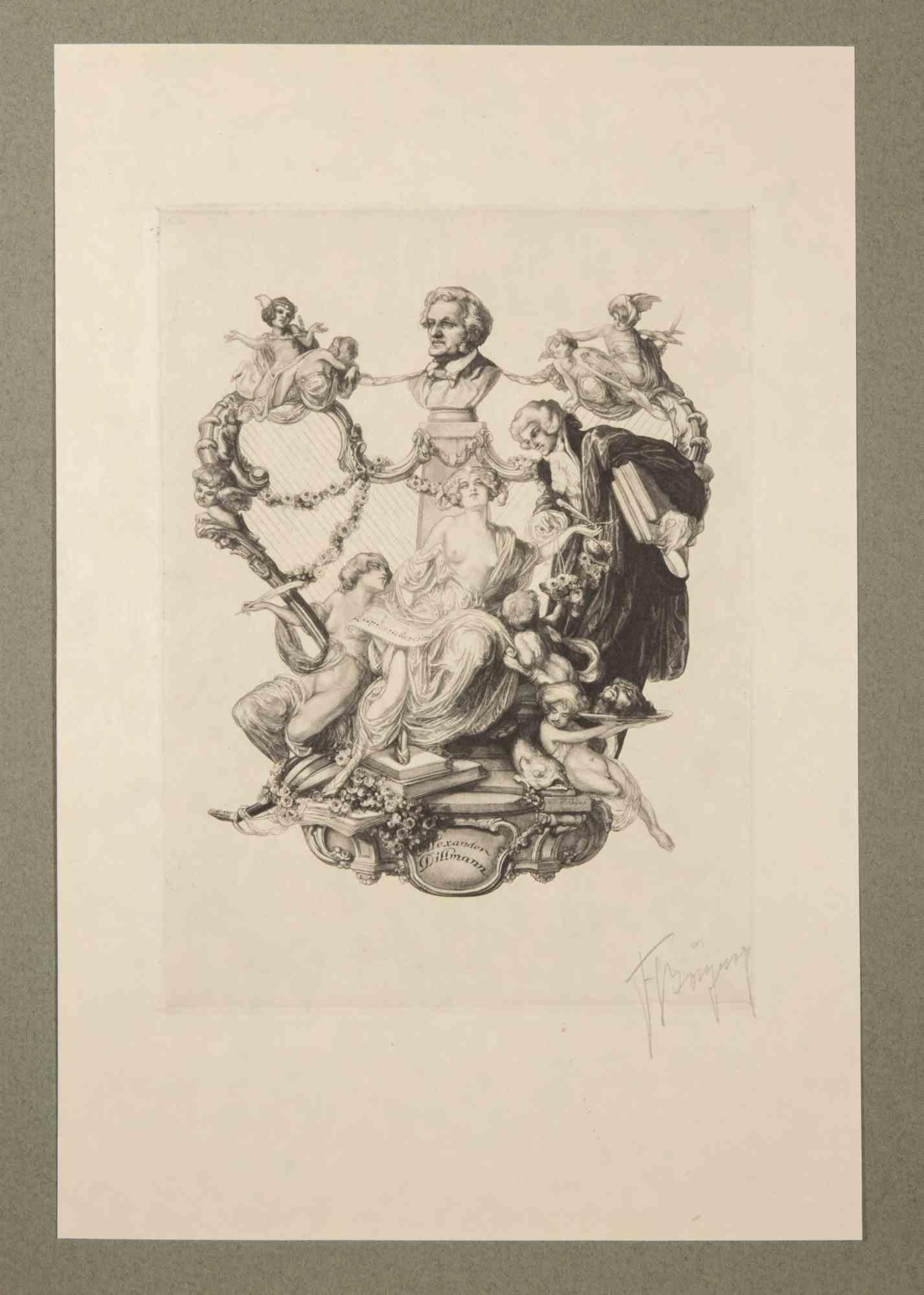 Heliograbado sobre papel japonés realizado por Fraz von Bayros en 1913 para Ex Libris Verlag K. Th. Senger, Múnich.

Montado en passepartout. Edición de 260, firmada a mano a lápiz por el Artista.

Ref. Brettschneider 175.

Muy buen estado.