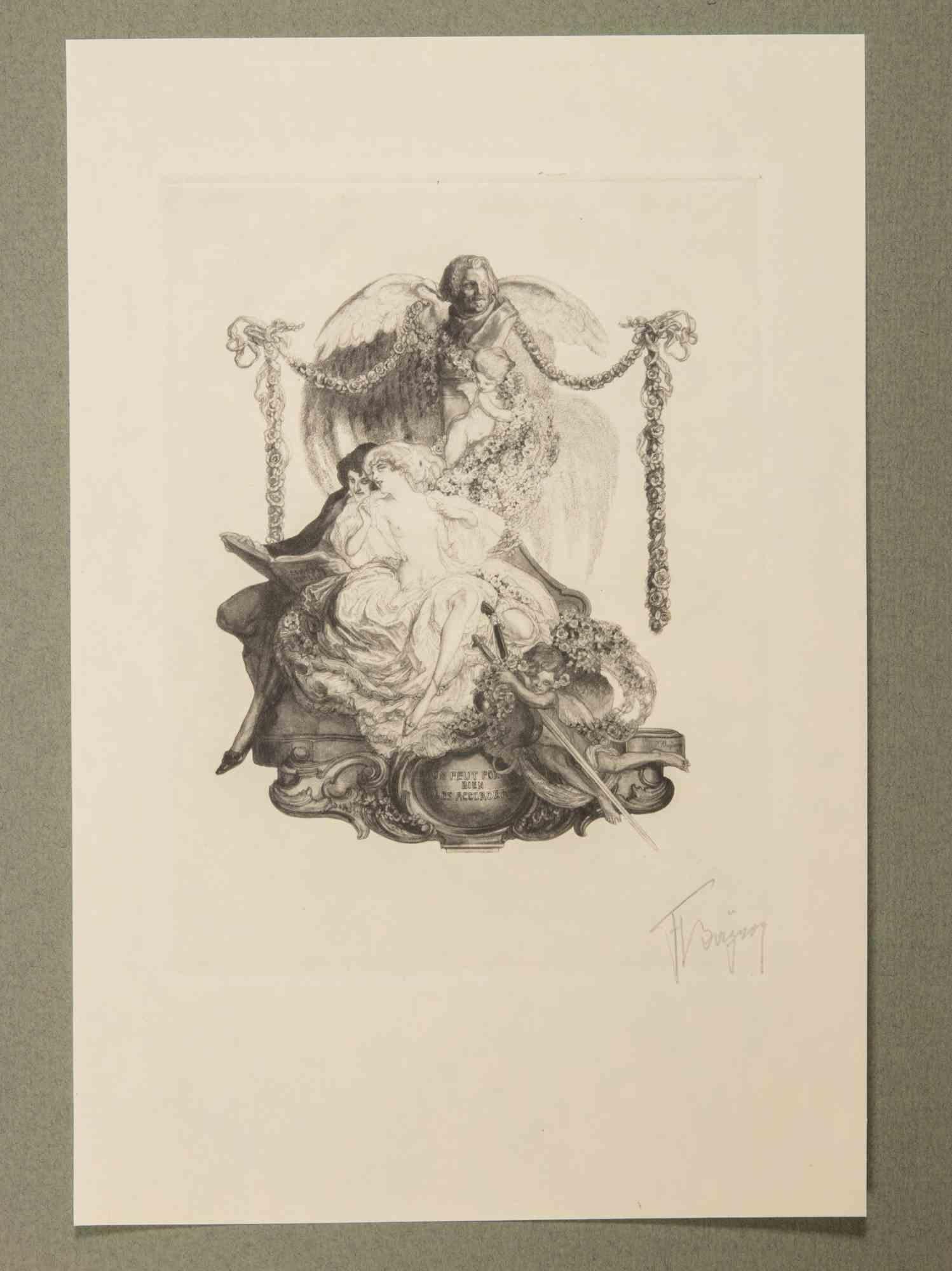 Heliograbado sobre papel japonés realizado por Fraz von Bayros en 1913 para Ex Libris Verlag K. Th. Senger, Múnich.

Montado en passepartout. Edición de 260, firmada a mano a lápiz por el Artista.

Ref. Brettschneider 289.

Muy buen estado.