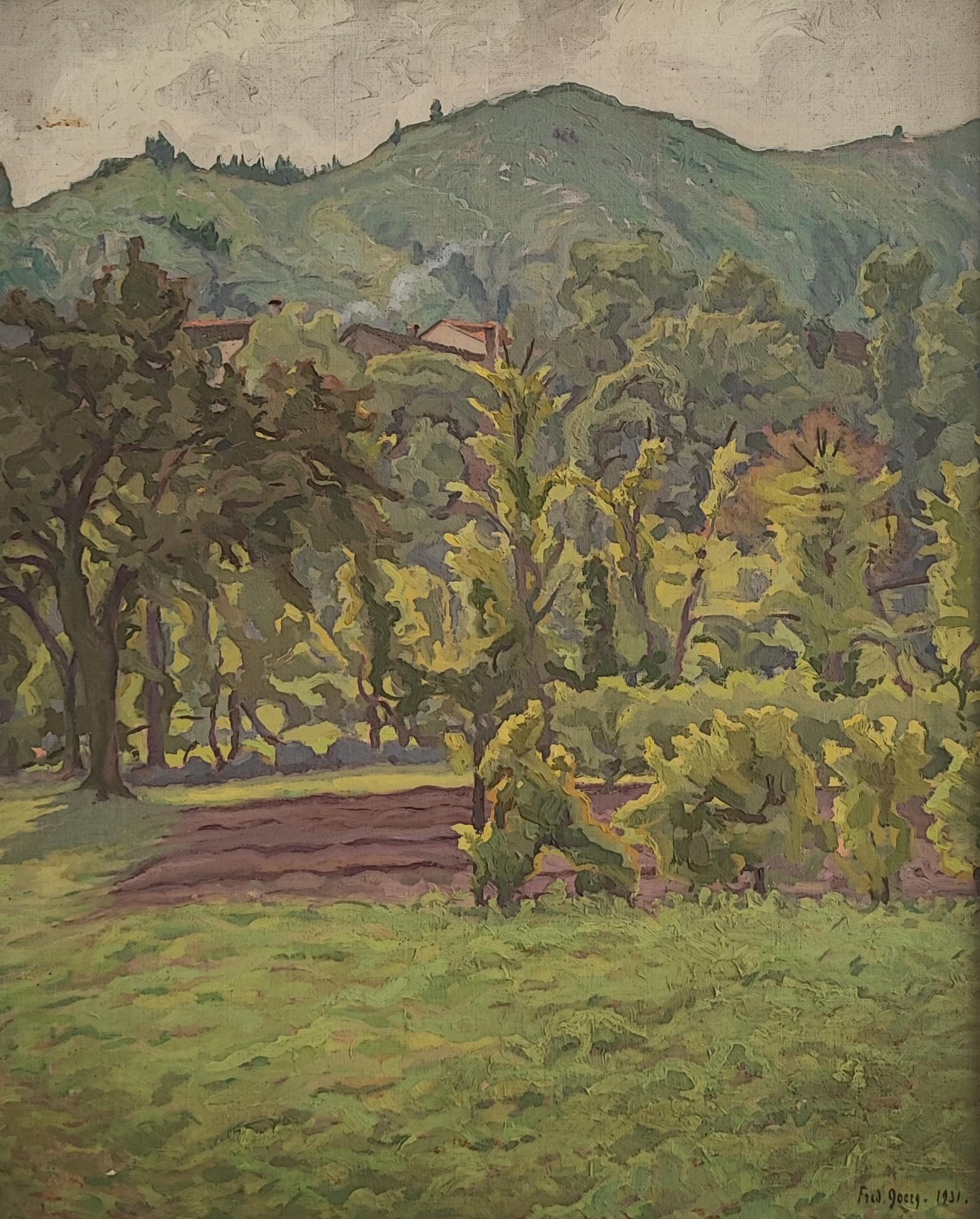 Landscape Painting de Frédéric Goerg - Campo de Ginebra