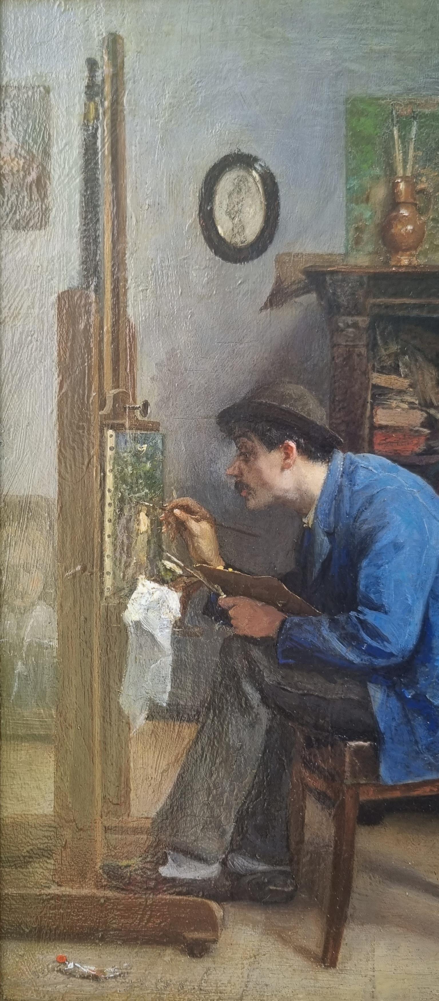 RINGEL peinture belge École réaliste Atelier peintre 19e - Gris Interior Painting par Frédéric RINGEL