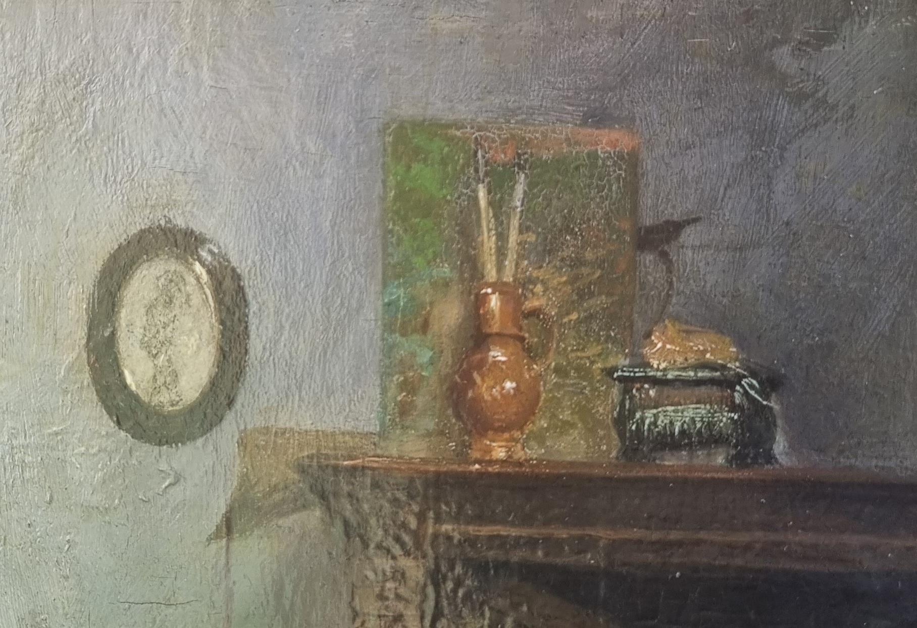 Frédéric RINGEL
Barmen (Allemagne), 1826 - 1907
Le peintre dans son Studio
Huile sur toile
33 x 24 cm (60 x 51,5 cm avec le cadre)
Signé en bas à droite 