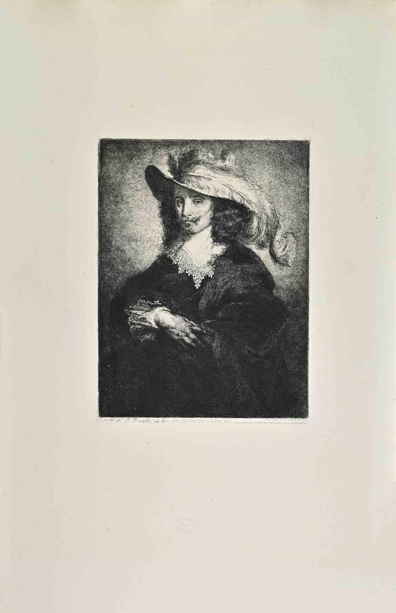 Un Chevalier Louis XIII - Etching by Frédérique Émilie Auguste-Late 19th Century