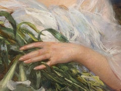 Beauté de la Belle Époque aux lys blancs, portrait à l'huile pastel des années 1920