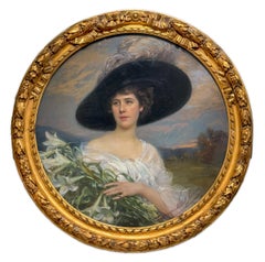 Beauté de la Belle Époque aux lys blancs, portrait à l'huile pastel des années 1920
