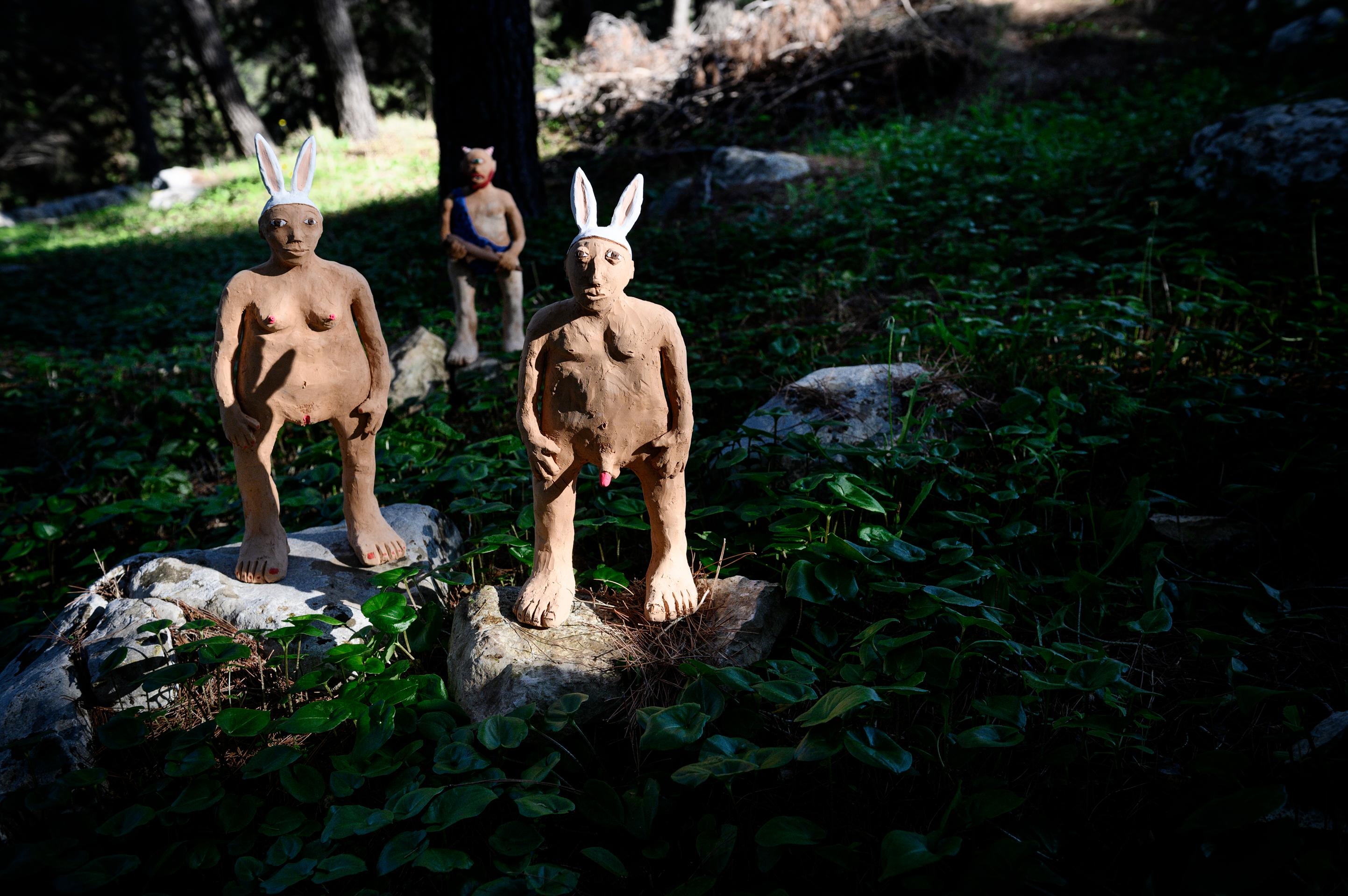 Contemporary Freaklab Big Humans Made Entirely by Hand in Terracotta, Man-Rabbit For Sale