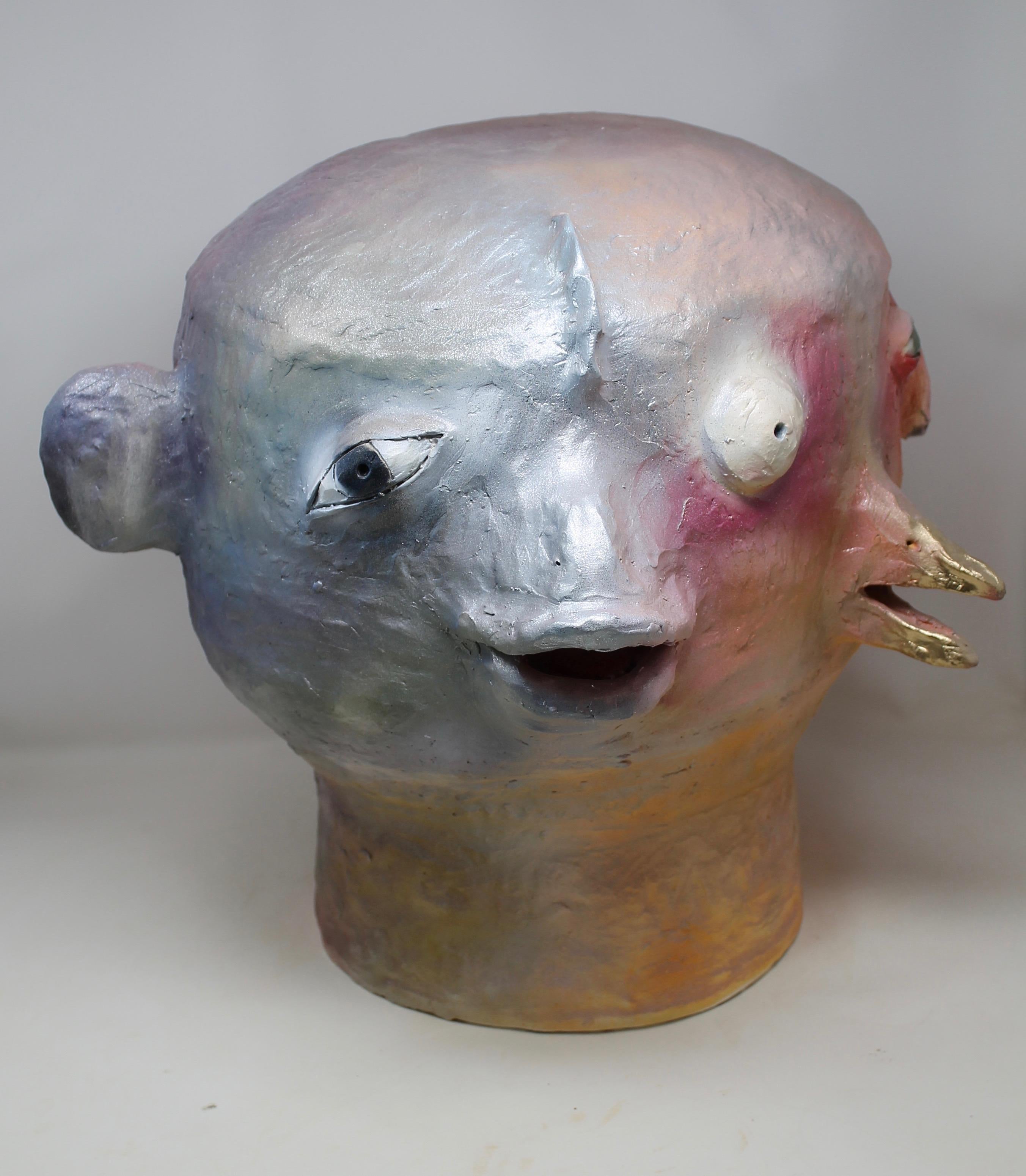 Enameled Freaklab Head  Made Entirely by Hand in Ceramic, ' Molti Volti ' For Sale