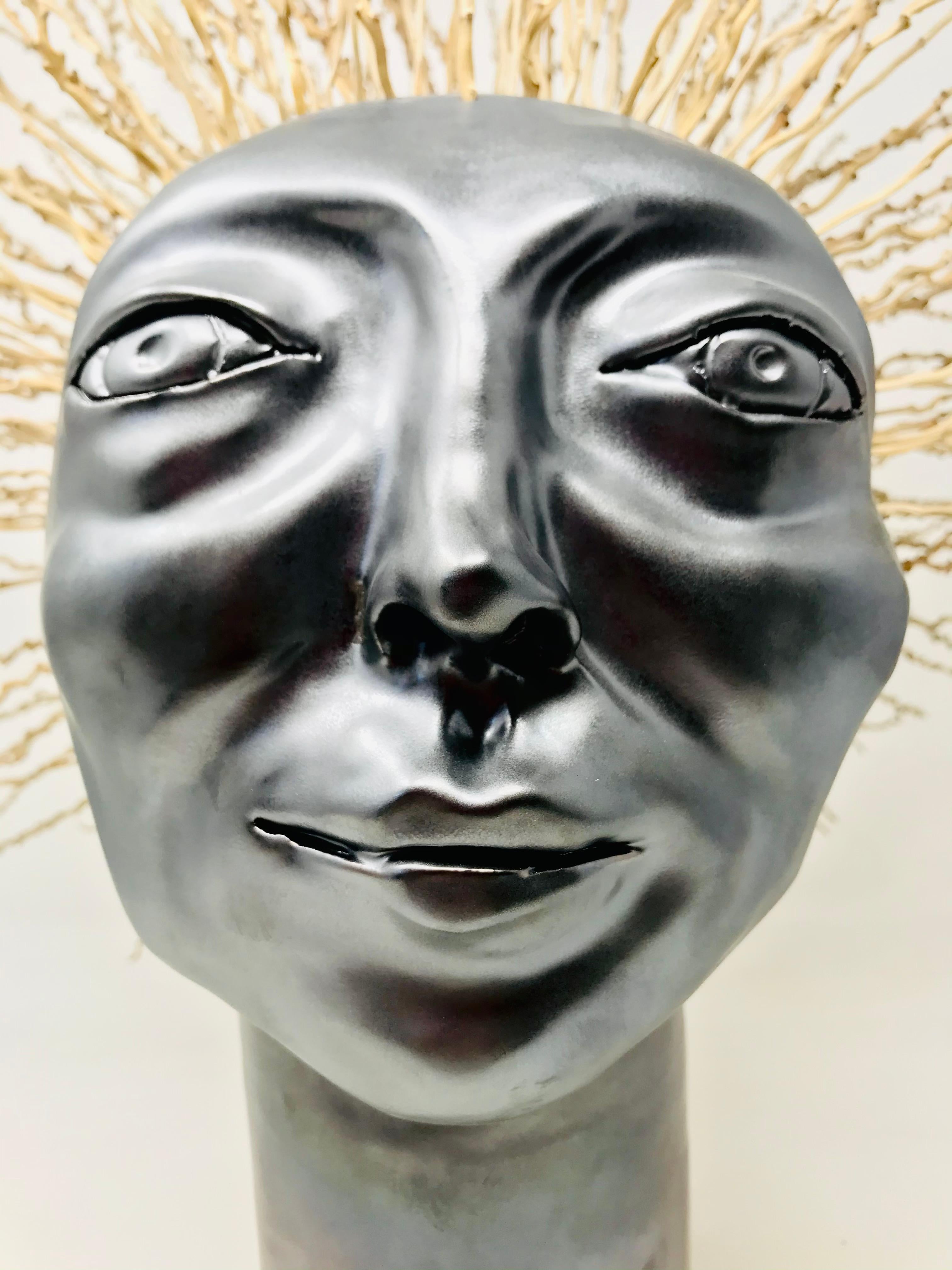 Italian Freaklab Head  Made Entirely by Hand in Ceramic, ' Testa Riccia' For Sale