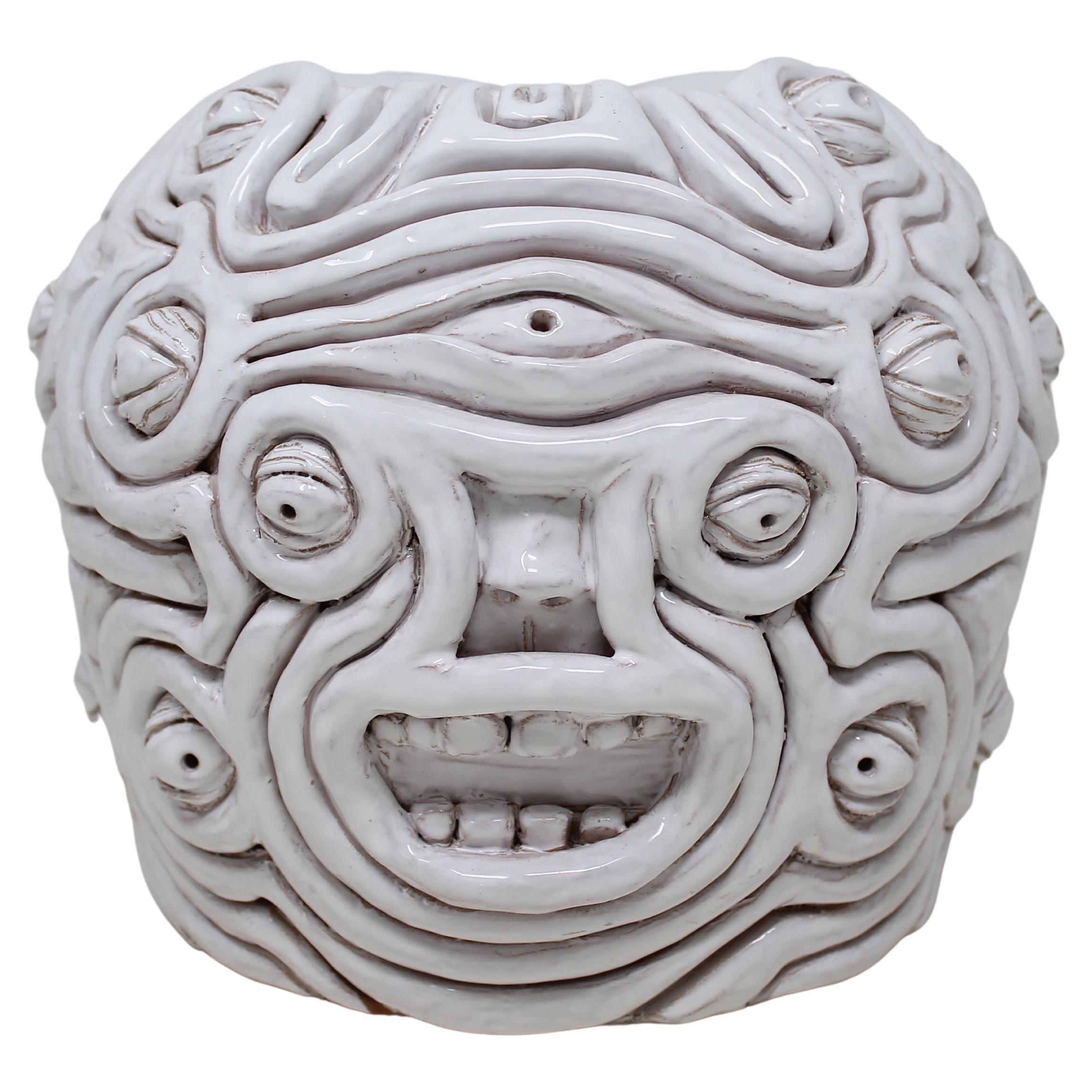Freaklab-Vase-Eyes, vollständig von Hand in Keramik hergestellt, weiße Farbe