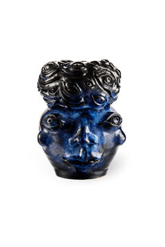 Freaklab Vase Made Entirely by Hand in Ceramic, Blue-Black Color