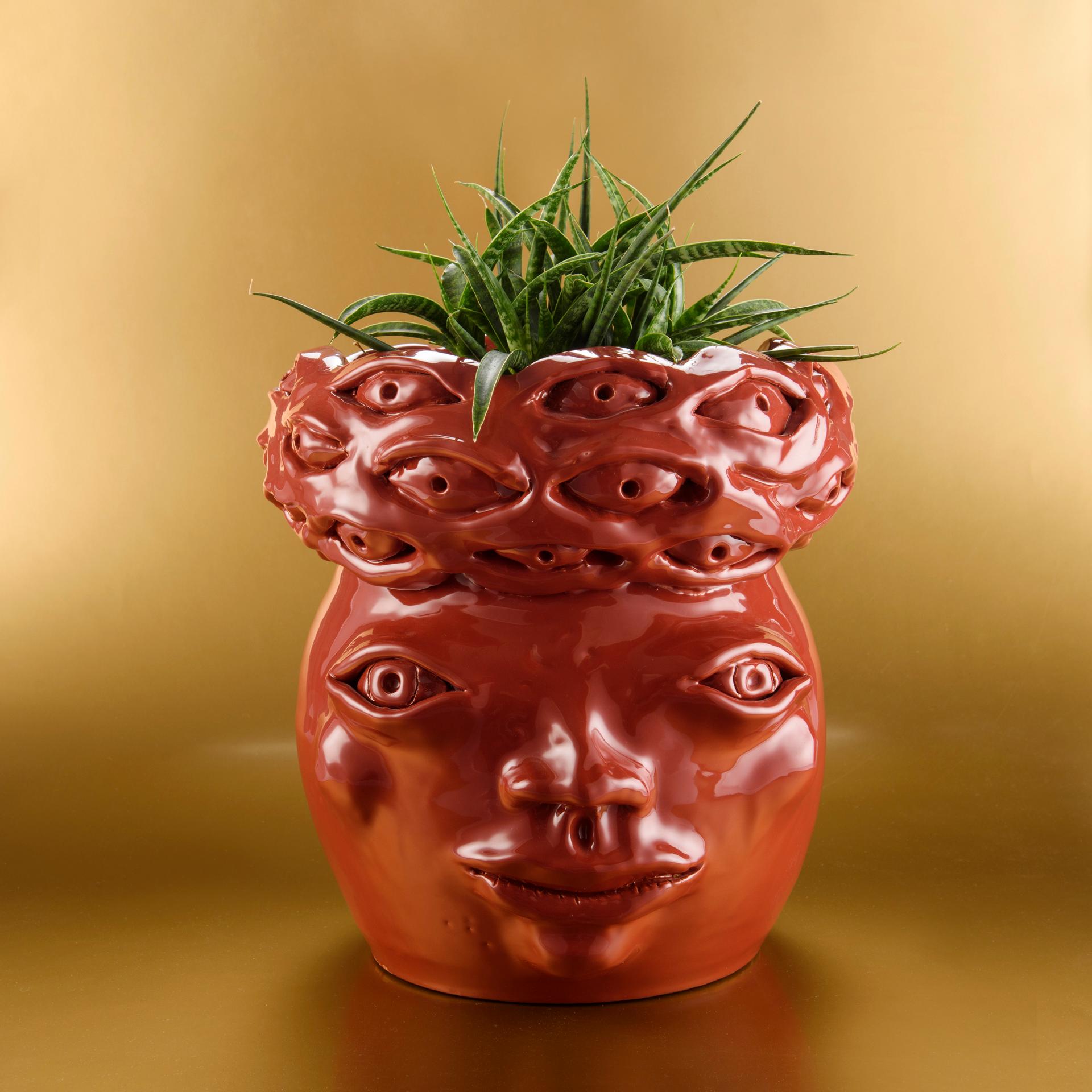 Freaklab vase made entirely by hand in ceramic, warm red color In New Condition For Sale In Modica, RG