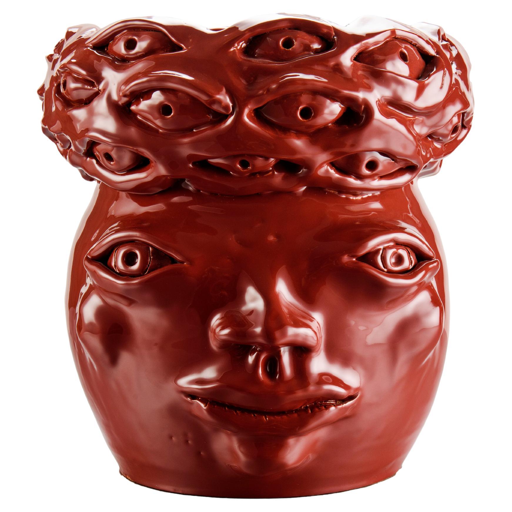 Freaklab vase made entirely by hand in ceramic, warm red color