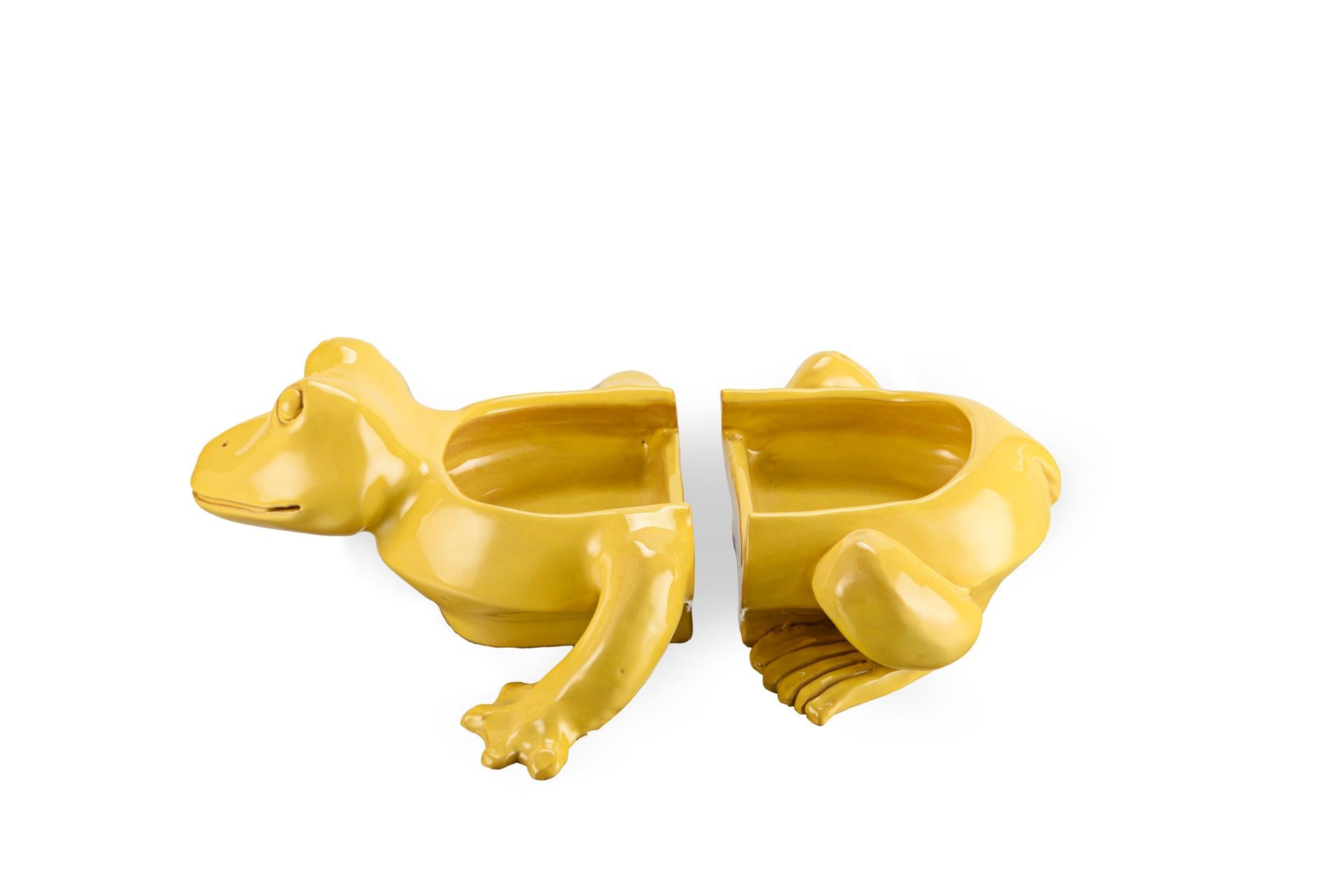 Italian Freaklab Yellow Frog  2 part Bowl Made Entirely byHand in Ceramic  For Sale