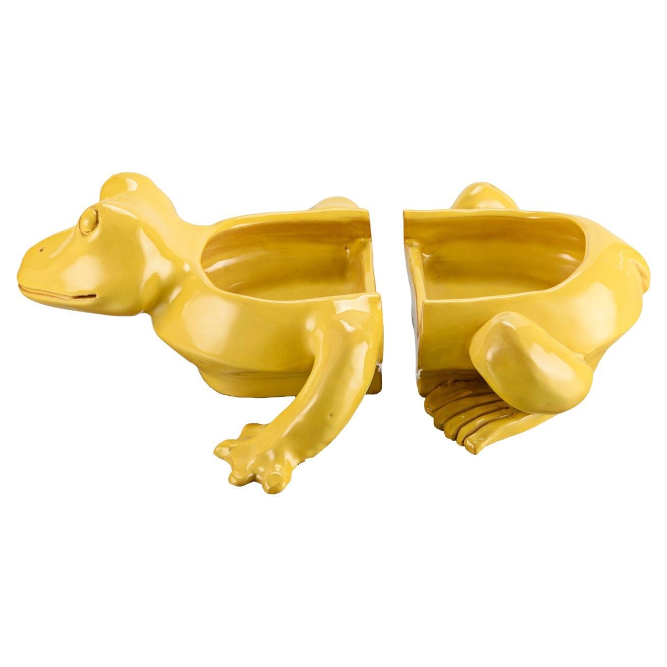 Freaklab Yellow Frog  2 part Bowl Made Entirely byHand in Ceramic  For Sale