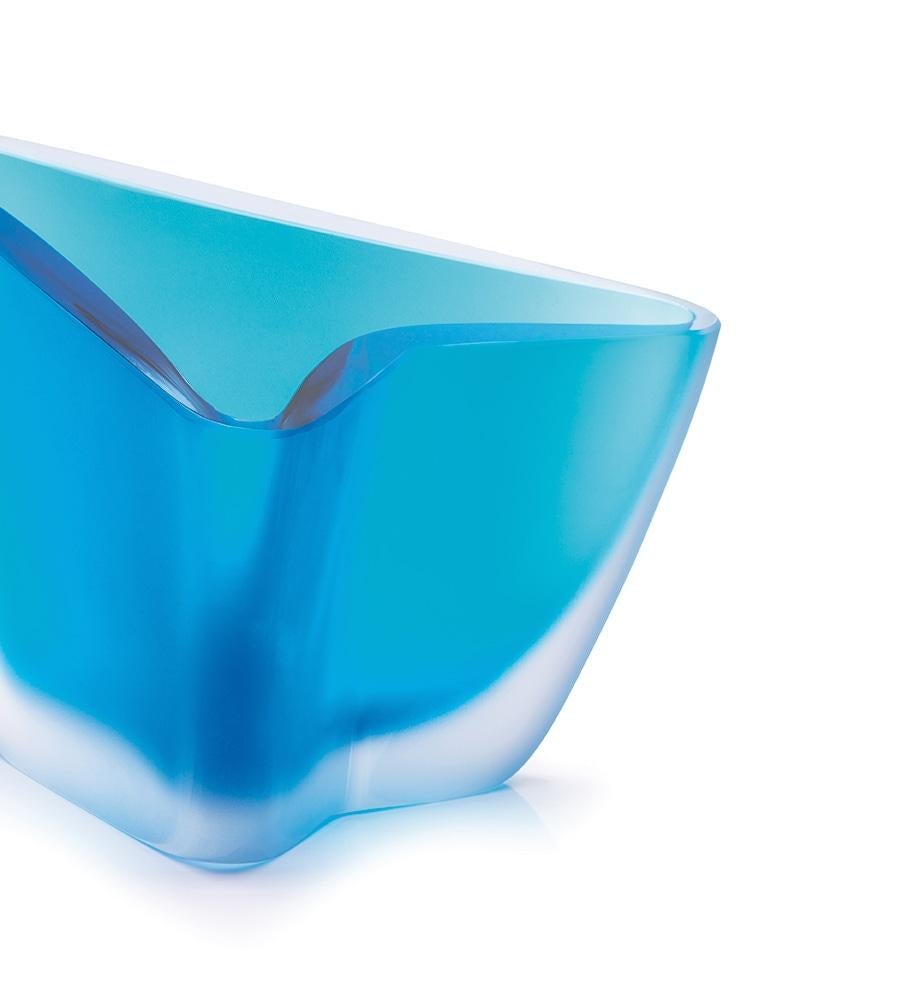 21st century Alessandro Mendini FRECCIA small vase in Murano glass.
Designed by Alessandro Mendini, Freccia is a triangular base vase with an integral side which serves to give both direction and an arrow shape. The top is diagonal instead of