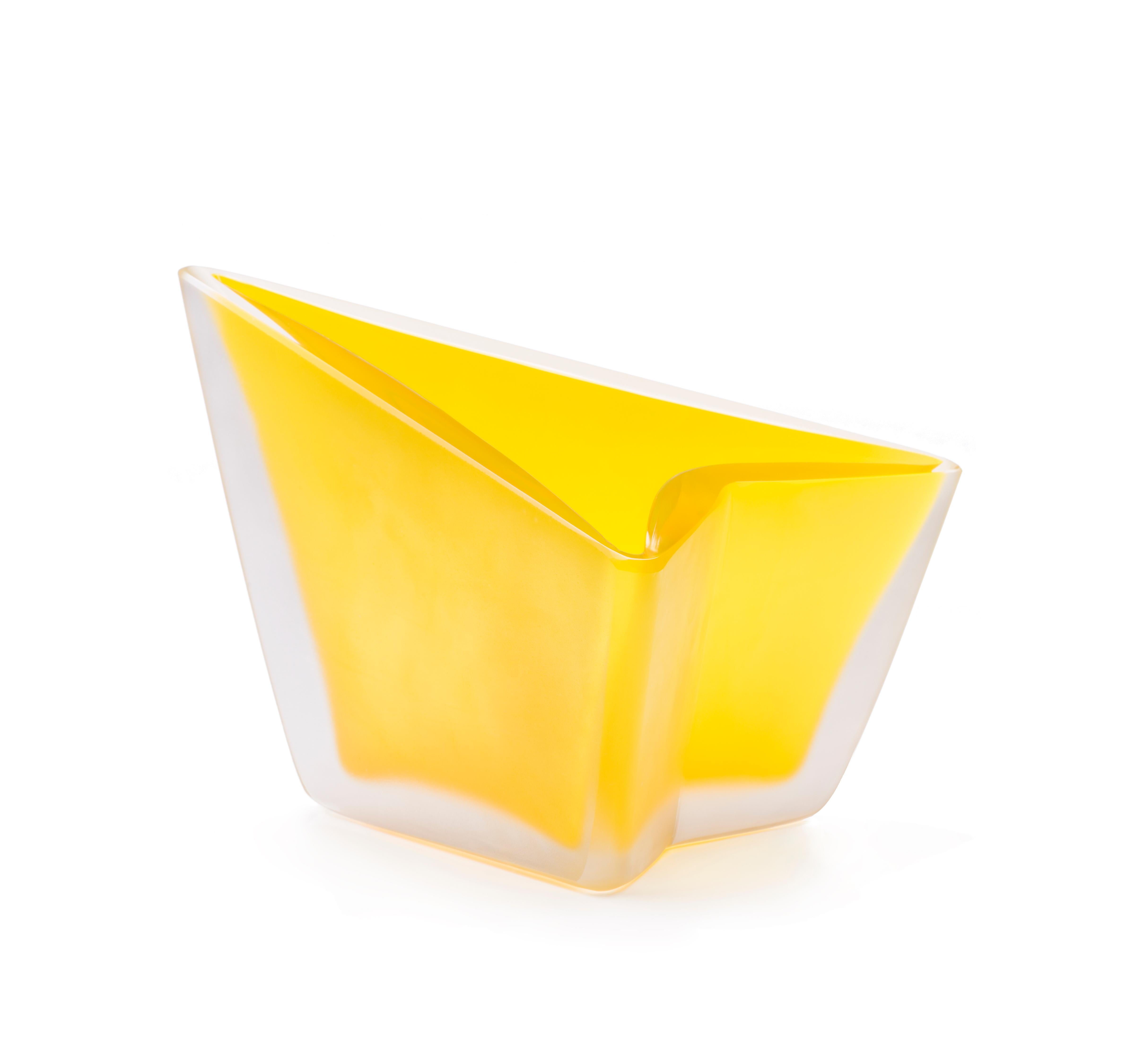 Freccia small yellow vase by Purho
Dimensions: D25 x W21 x H16 cm
Materials: glass
Other colours and dimensions are available. 

Purho is a new protagonist of made in Italy design, a work of synthesis, a research that has lasted for years, an