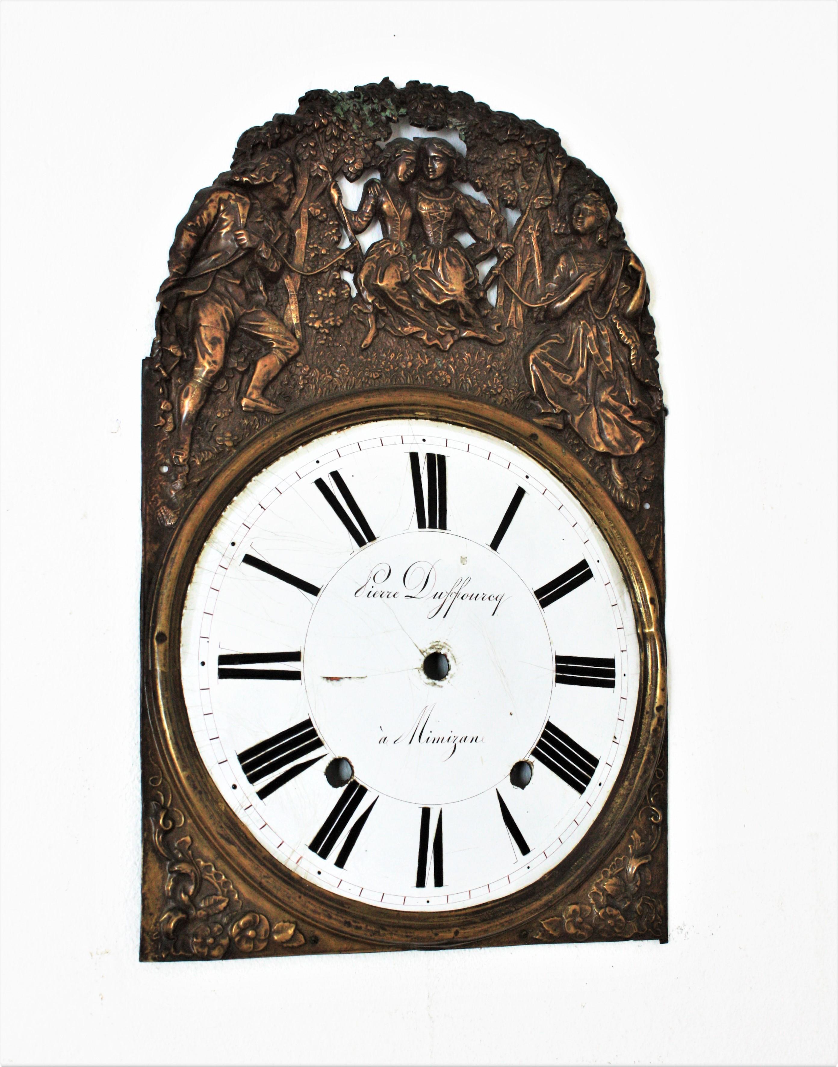 French Frech Brass Repoussé Wall Clock Front Wall Decoration For Sale