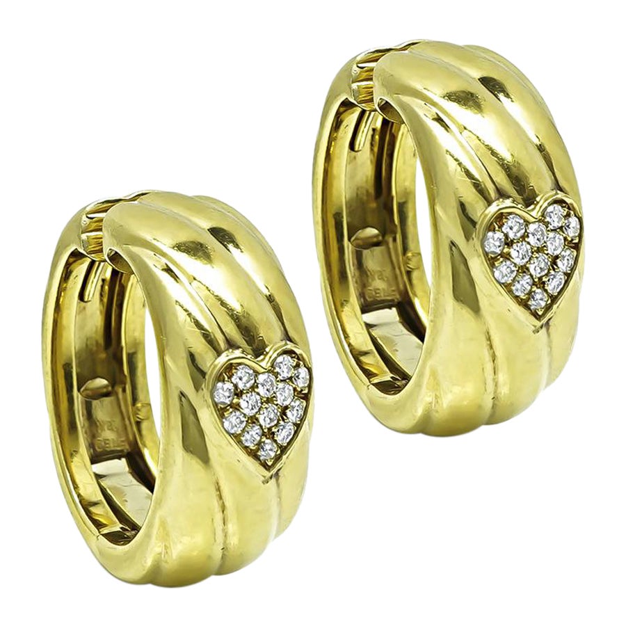 Fred 0.65ct Diamond 18k Yellow Gold Hoops Earrings For Sale