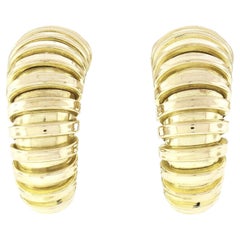 Fred 14K Yellow Gold Graduated Grooved Polished Hoop Huggie Clip on Earrings