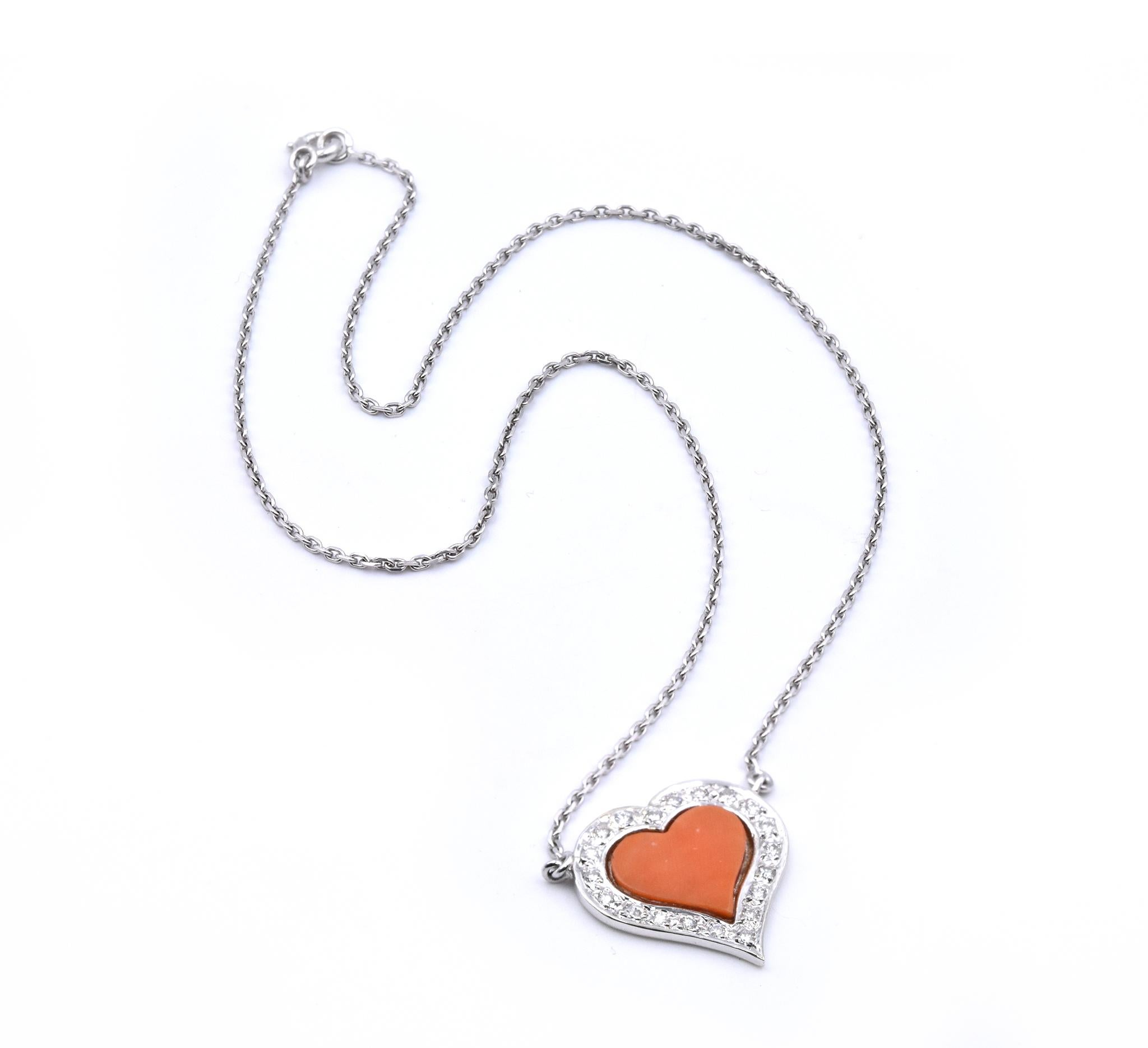 Designer: Fred
Material: 18k white gold
Diamonds: 20 round brilliant cut = .40cttw
Color: G 
Clarity: VS
Dimensions: necklace is 14.5-inches long, the heart measures 20mm x 18.6mm
Weight: 4.80 grams