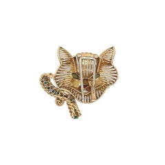 FRED, Katzenbrosche aus 18 Karat Gelbgold, Türkis und grünem Turmalin