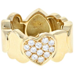 Fred 18 Karat Yellow Gold and Diamond Heart Band Ring 10.4g Fred 18 Karat Yellow Gold and Diamond Heart Band Ring 10.4g