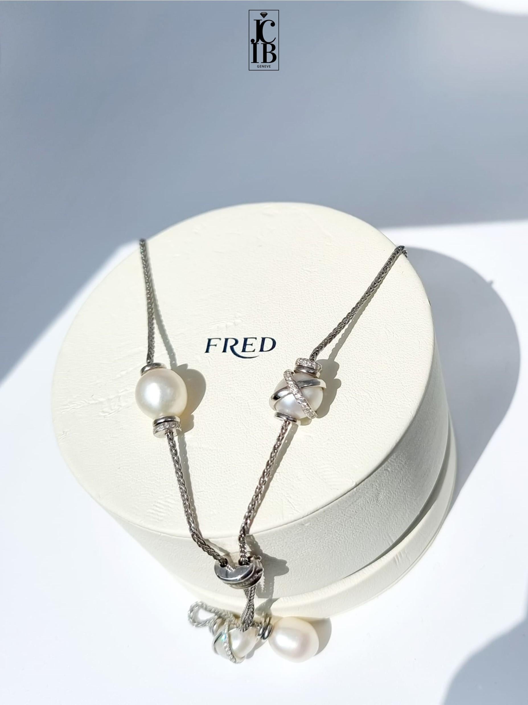 Contemporain FRED BAIE DES ANGES Collier Y 2015 en platine, diamants et perles en vente