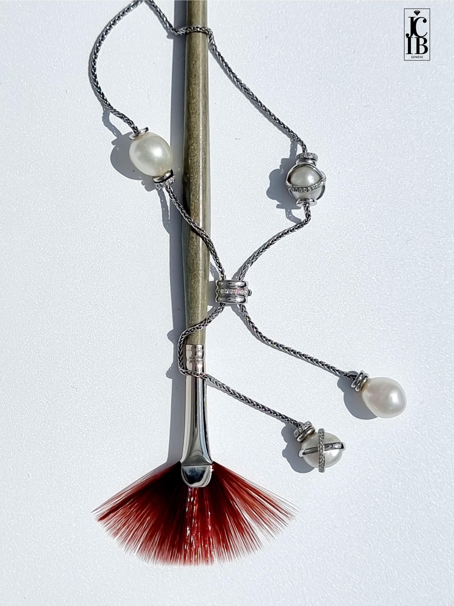 Taille brillant FRED BAIE DES ANGES Collier Y 2015 en platine, diamants et perles en vente