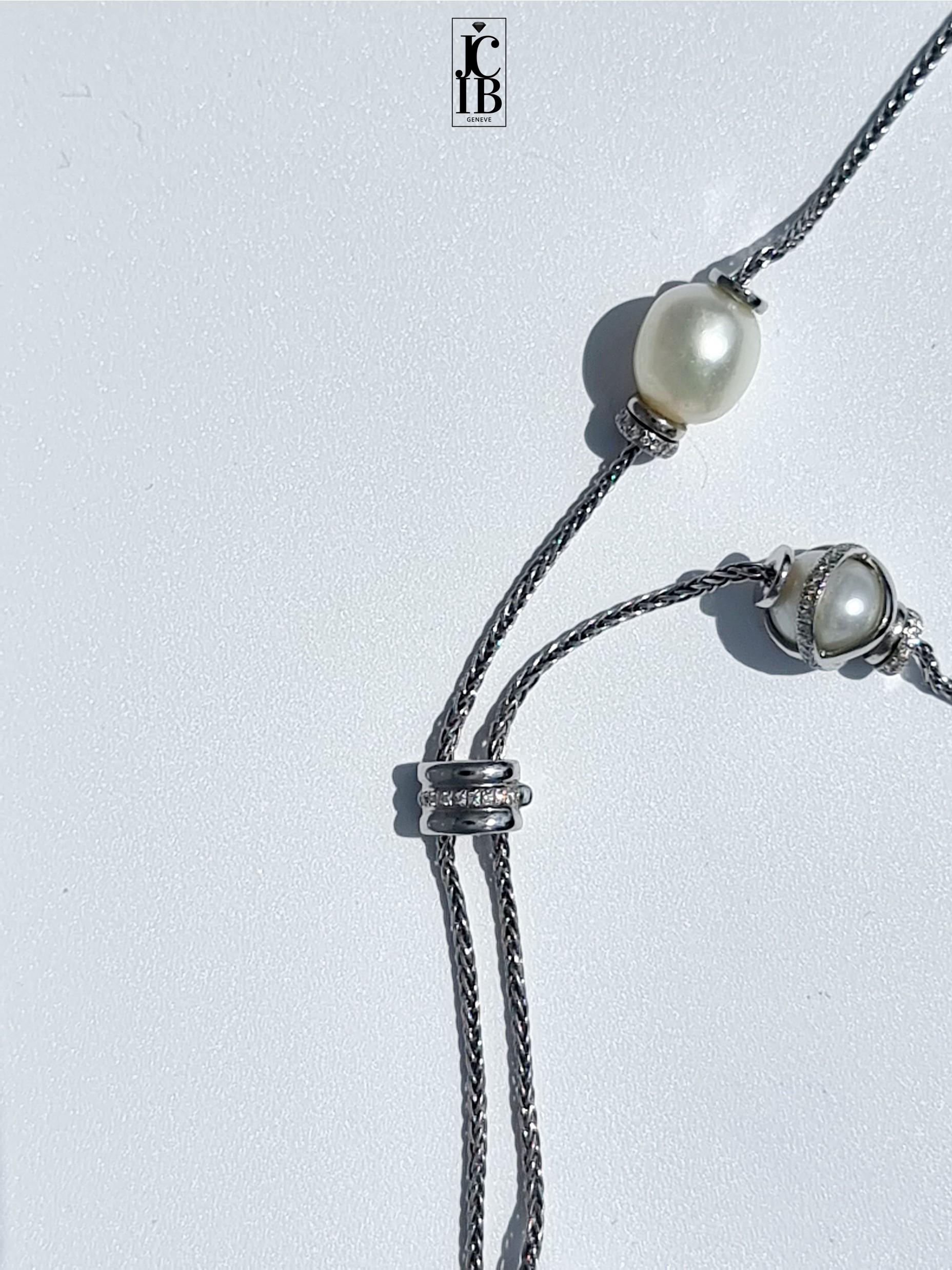 FRED BAIE DES ANGES Collier Y 2015 en platine, diamants et perles Pour femmes en vente